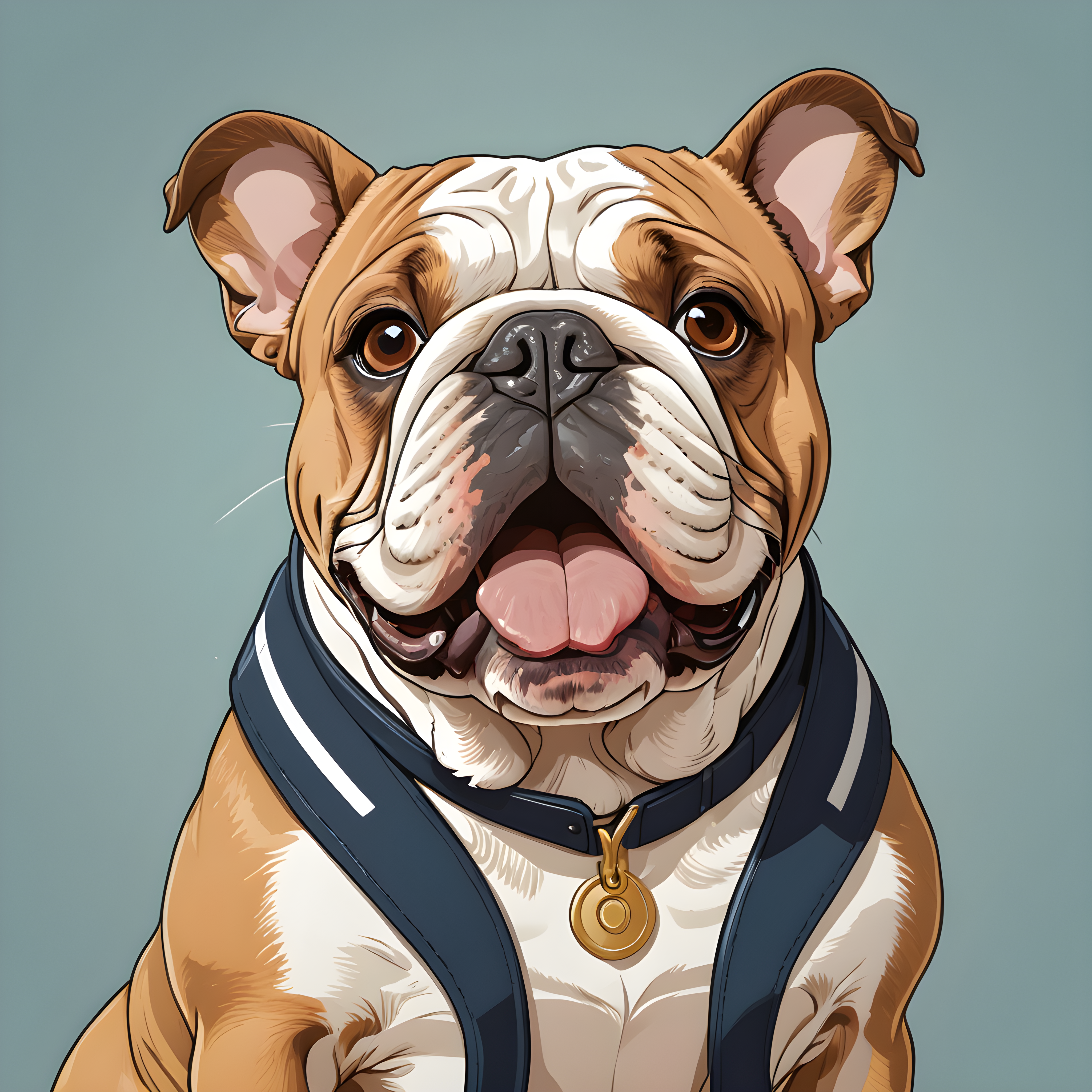 Pilot Bulldog — Line Art (Happy)