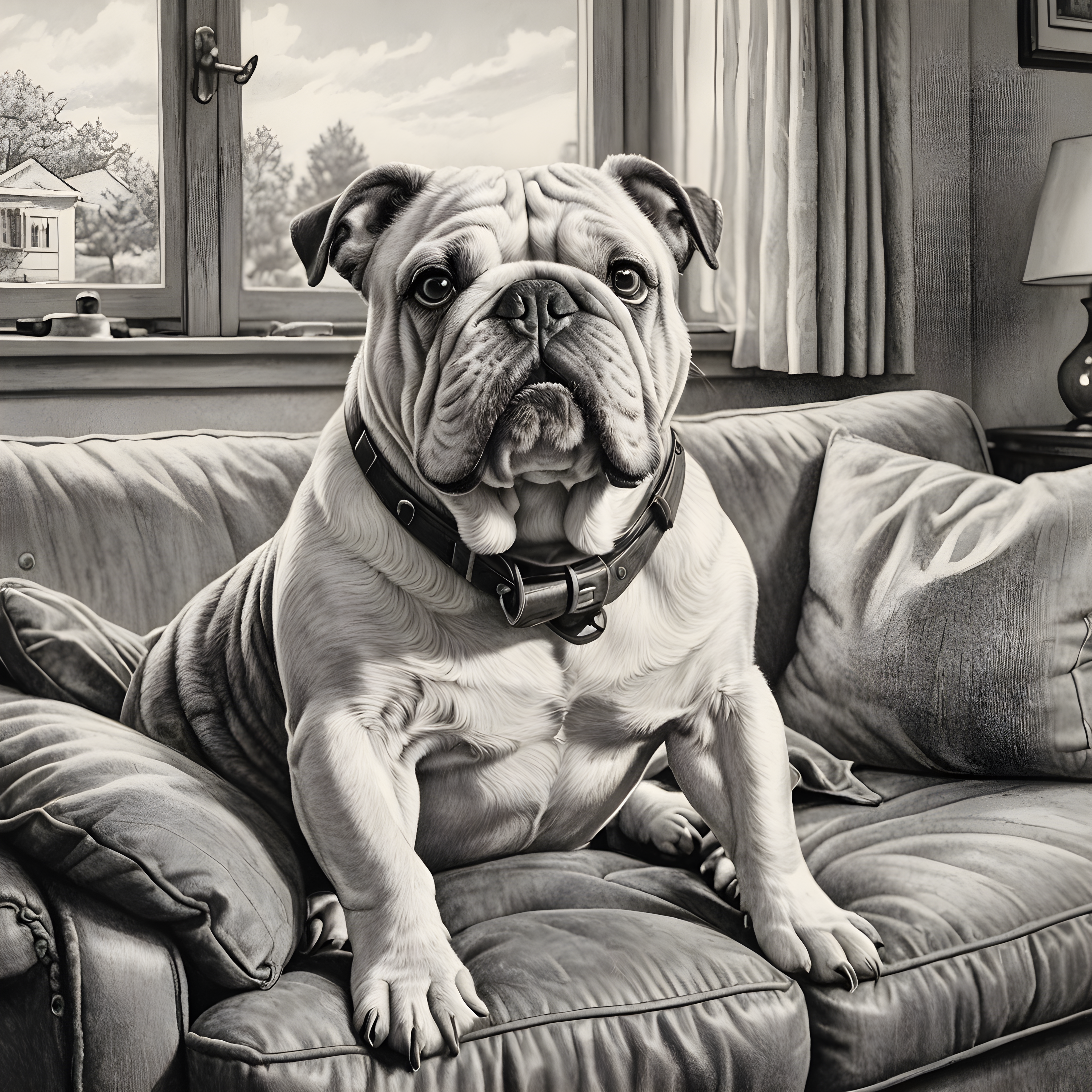 Pilot Bulldog — Pencil Sketch (Lifestyle)