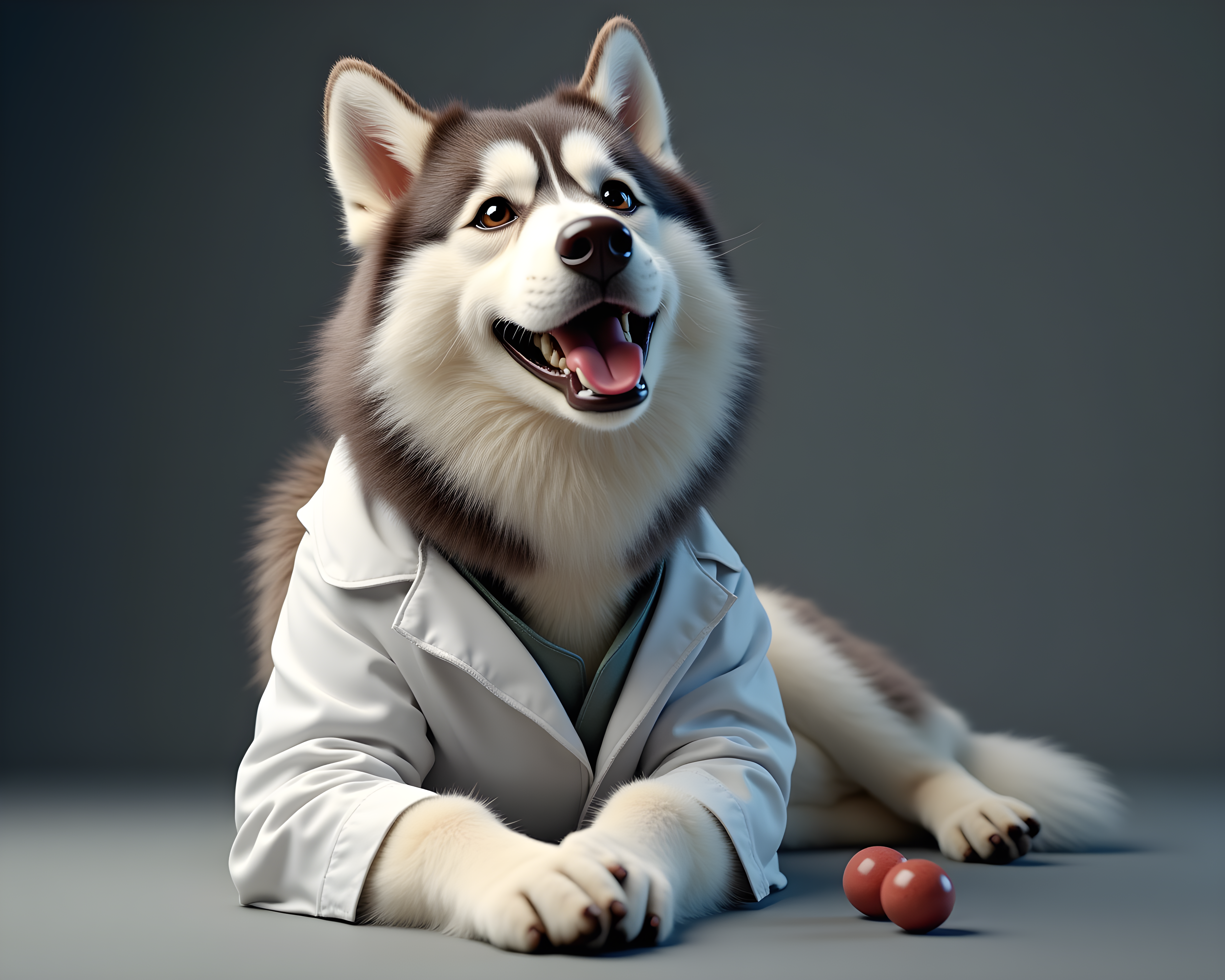 Scientist Husky — Hyper-Realistic (Playful)