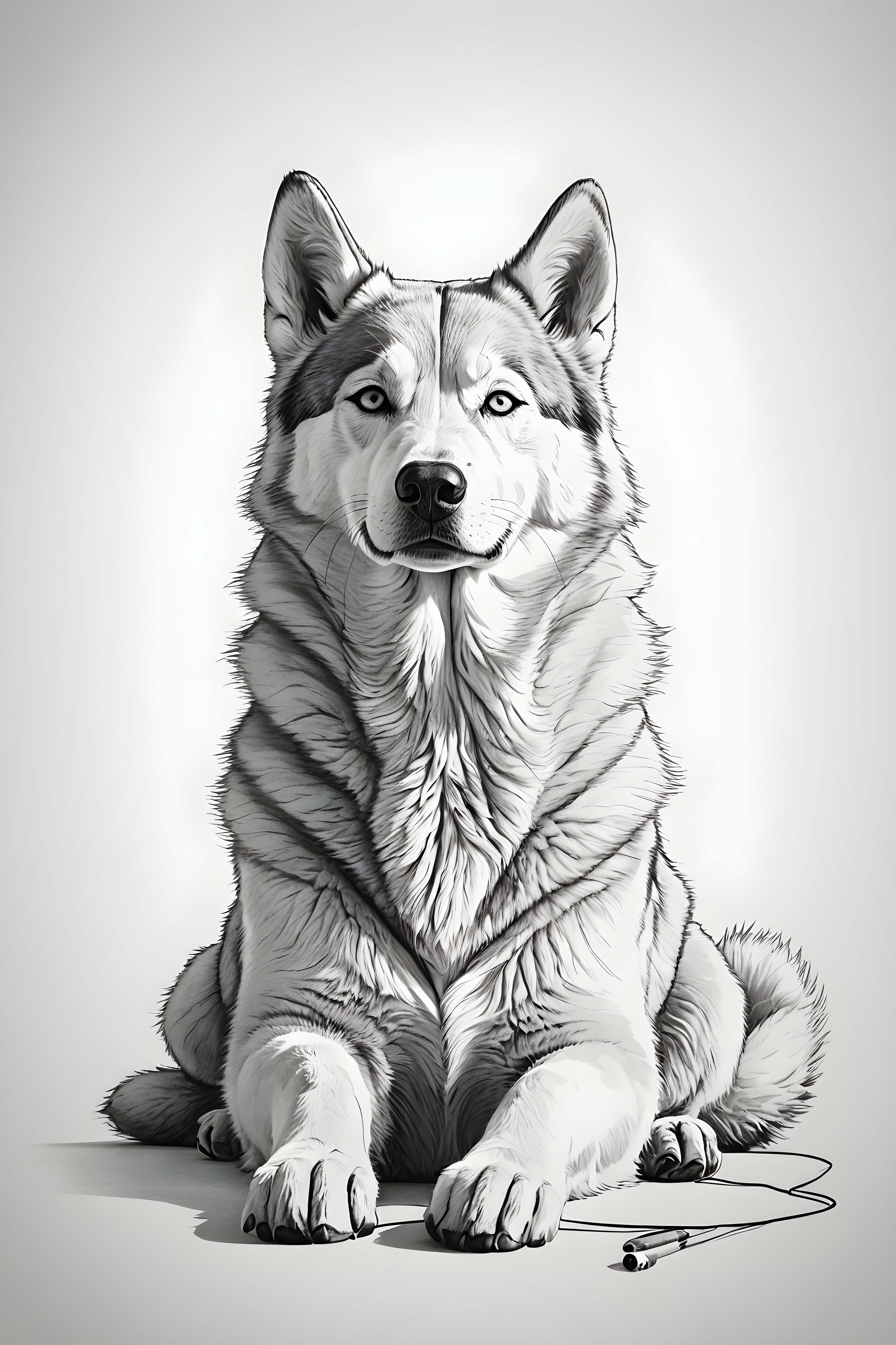 Scientist Husky — Minimalist Line Art (Sleepy)