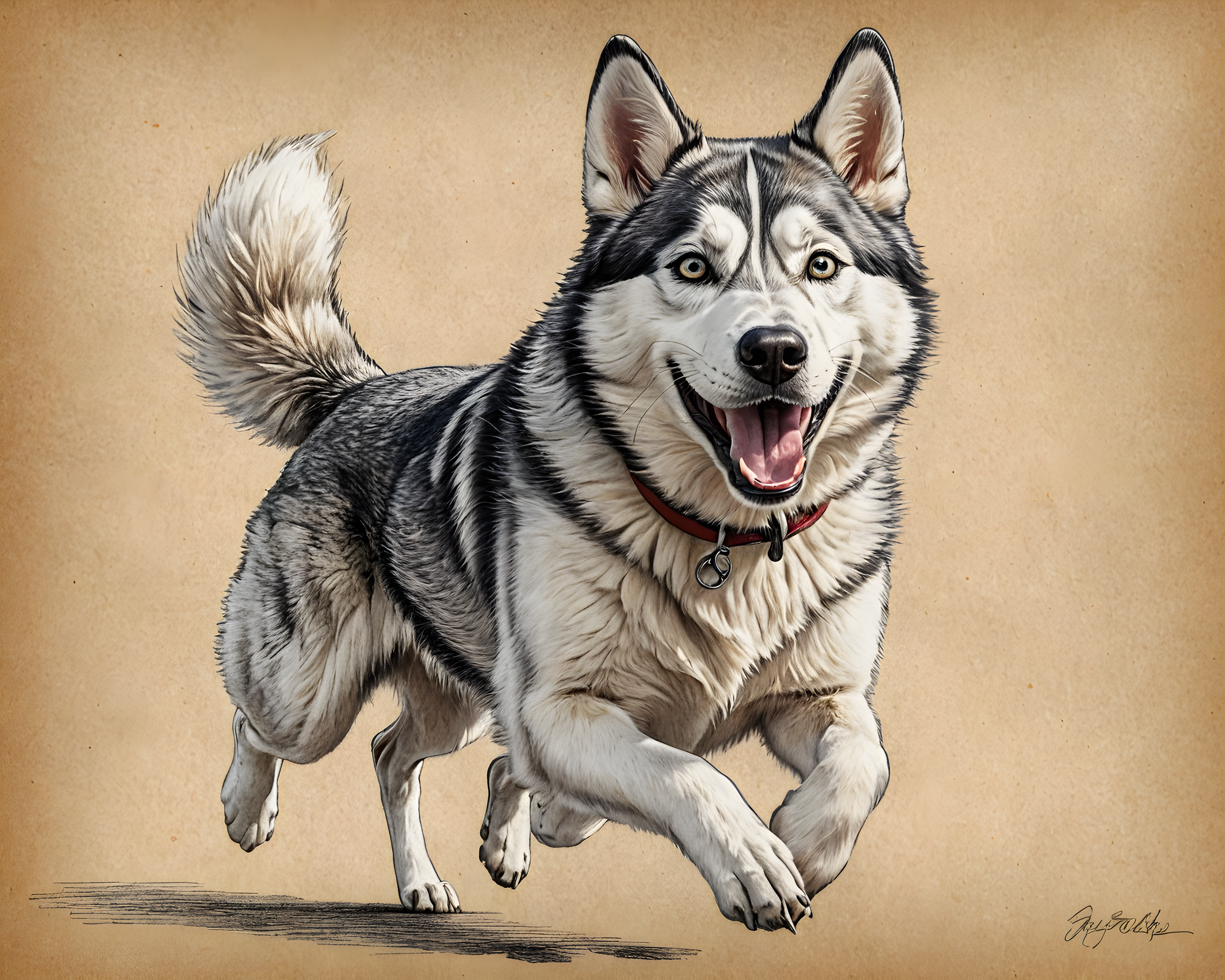 Scientist Husky — Pencil Sketch (Happy)