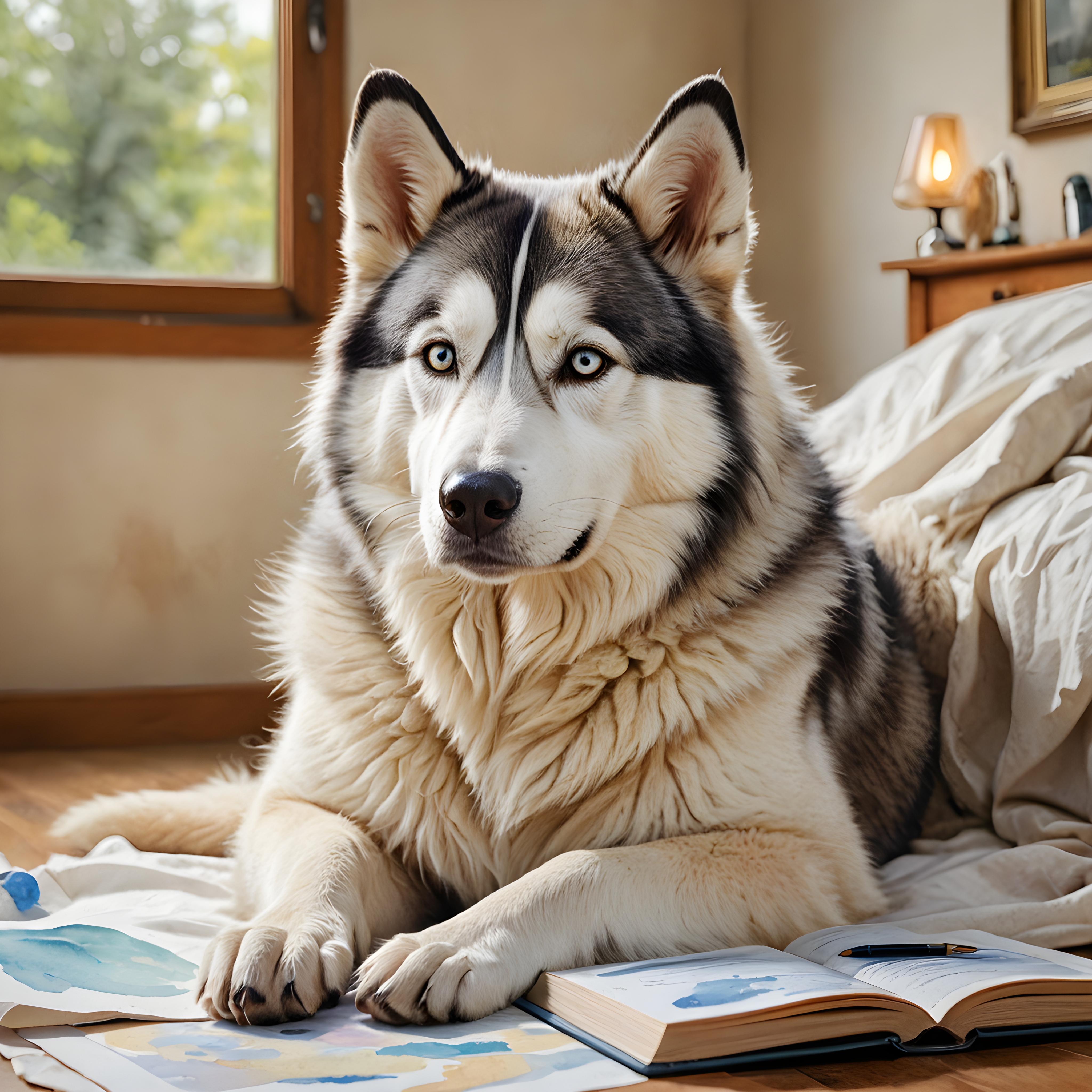Scientist Husky — Watercolor (Sleepy)