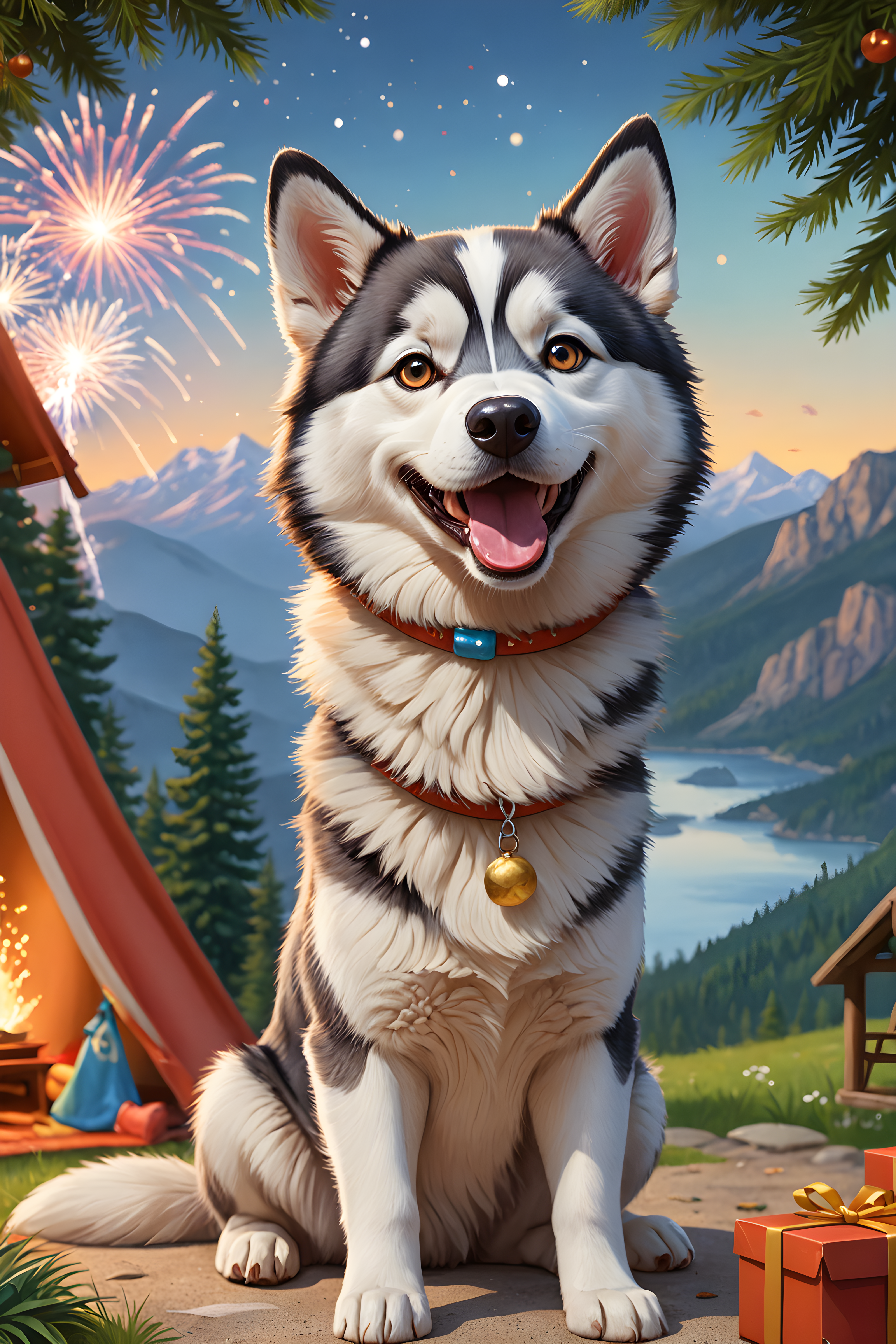 Fireworks Husky — Cartoon / Kawaii (Happy)