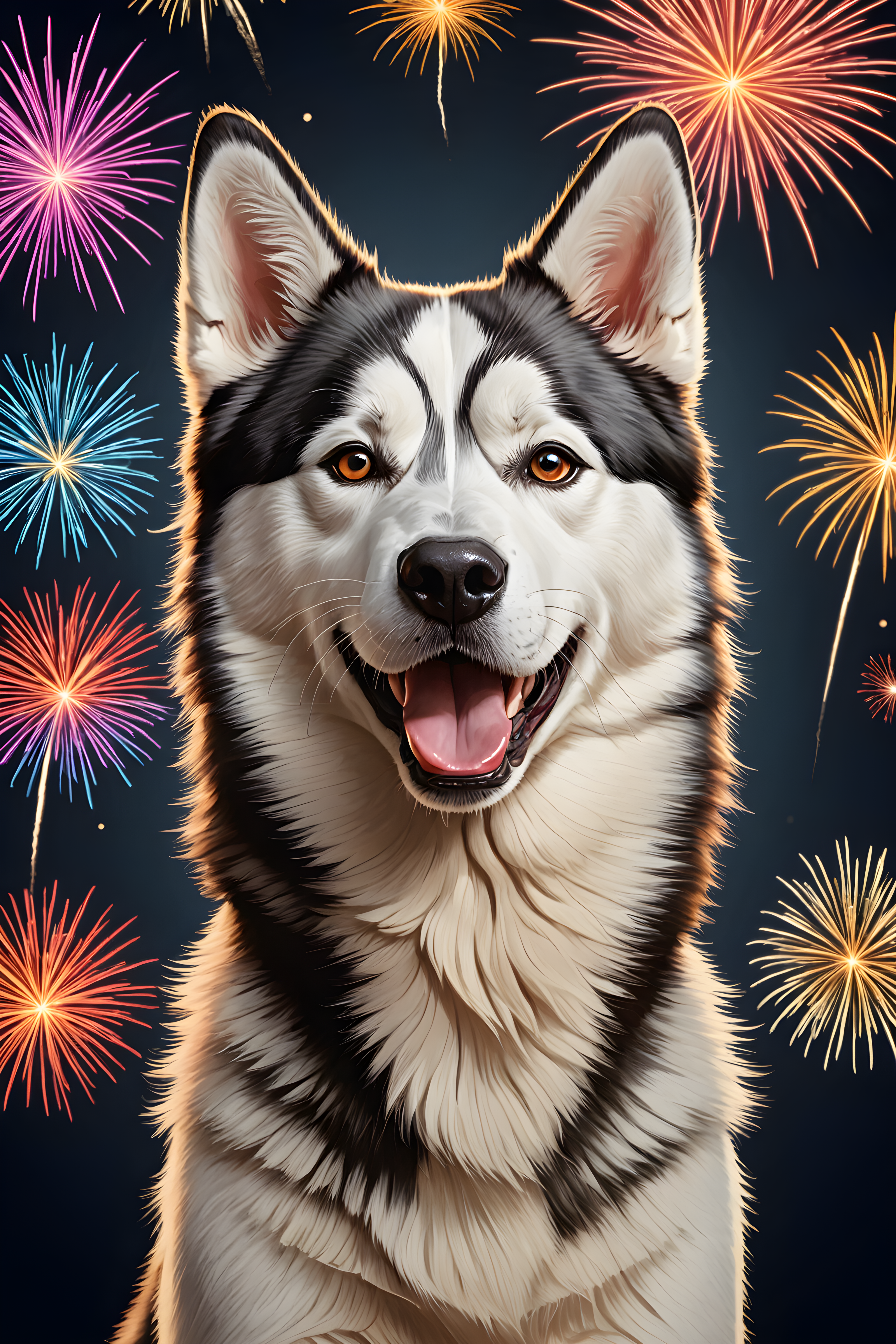 Fireworks Husky — Line Art (Happy)