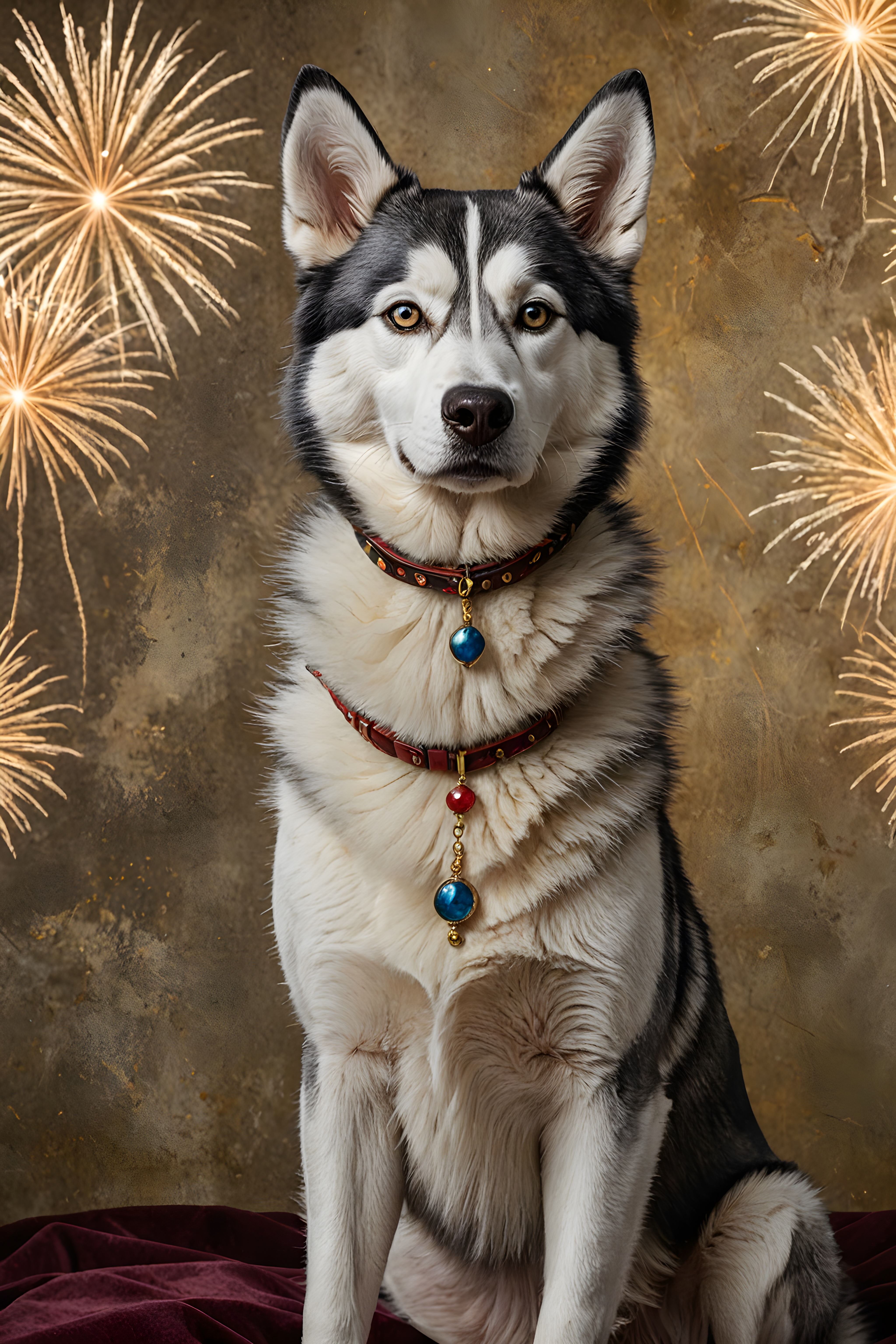 Fireworks Husky — Pencil Sketch (Luxury)