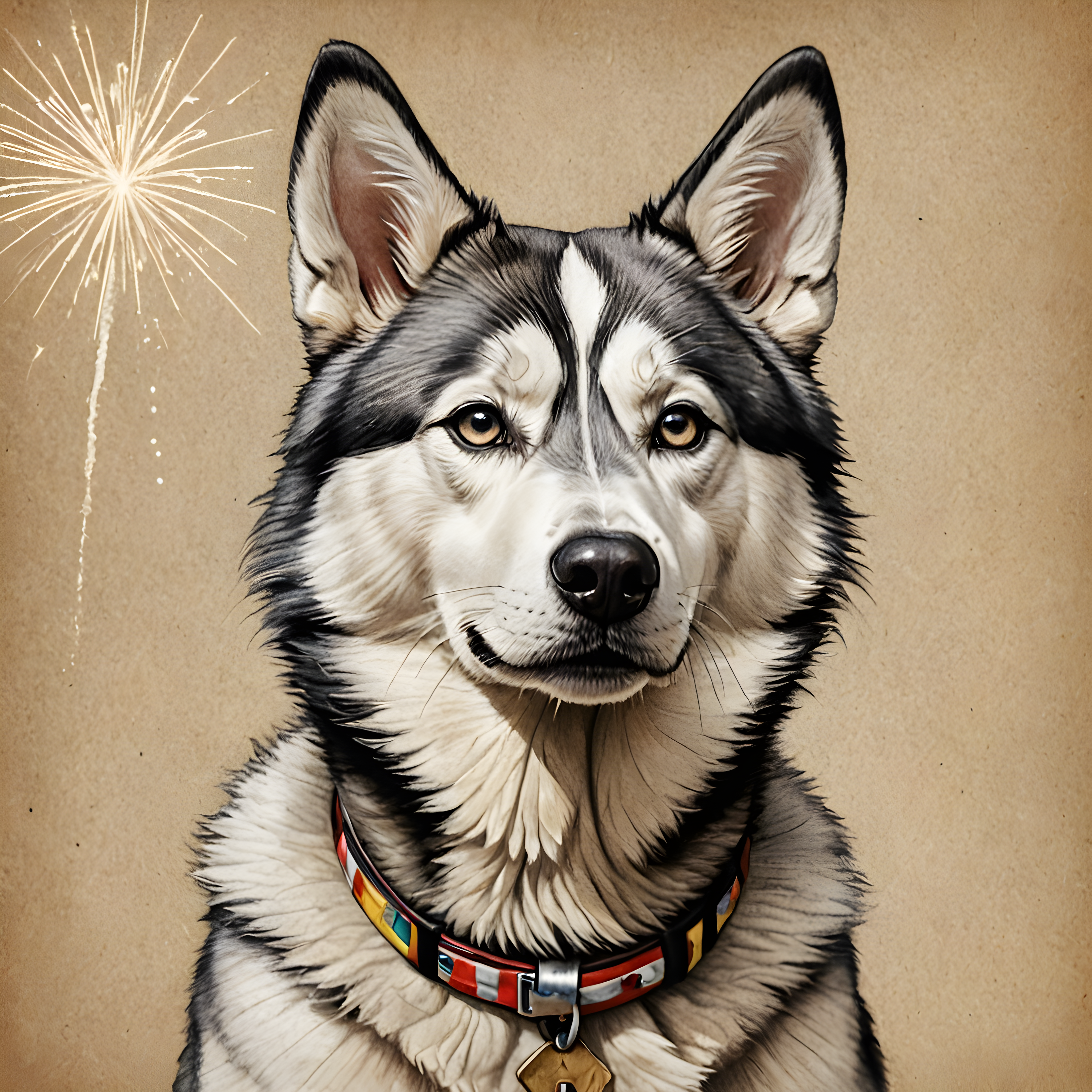 Fireworks Husky — Pencil Sketch (Savage)