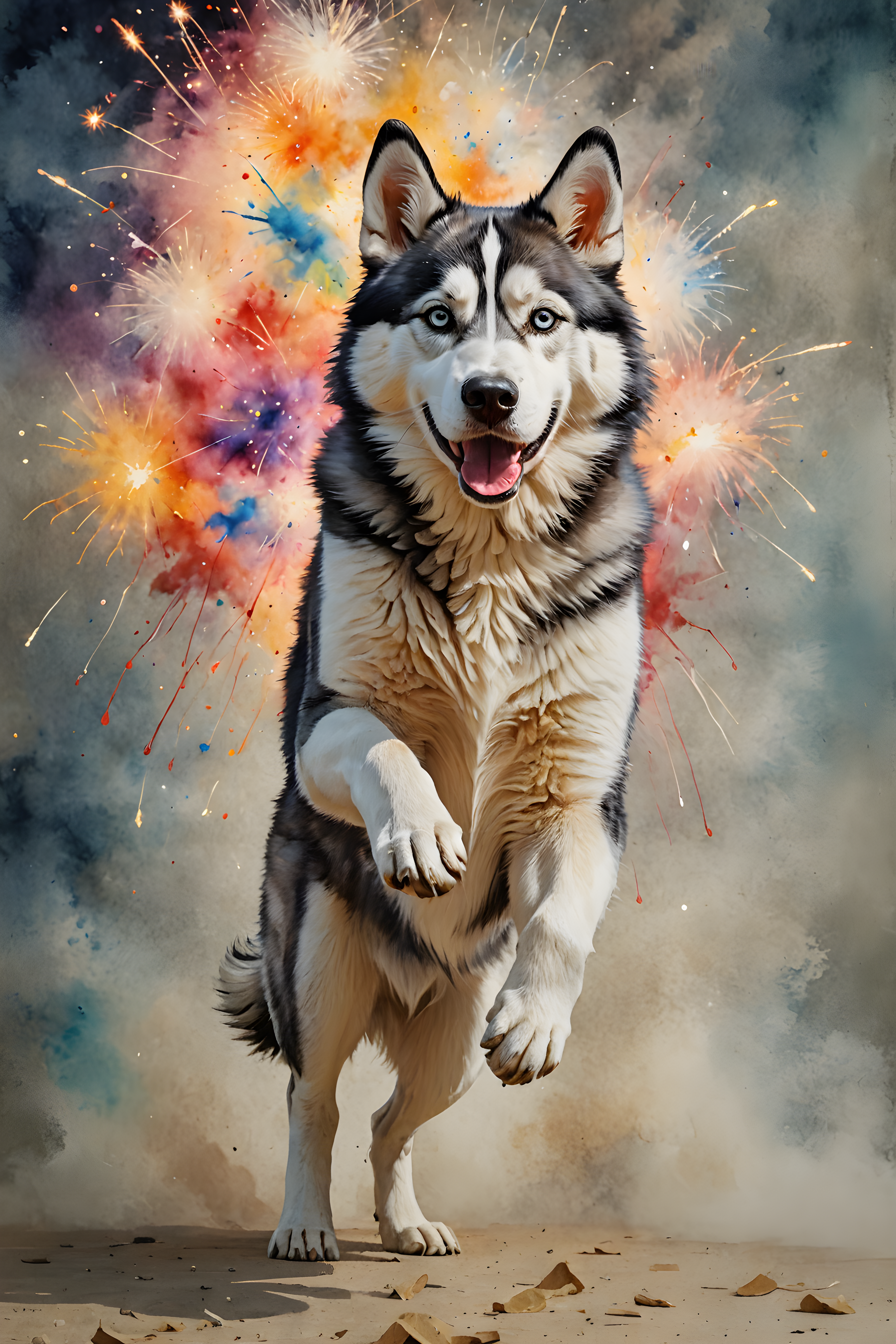 Fireworks Husky — Watercolor (Motivational)