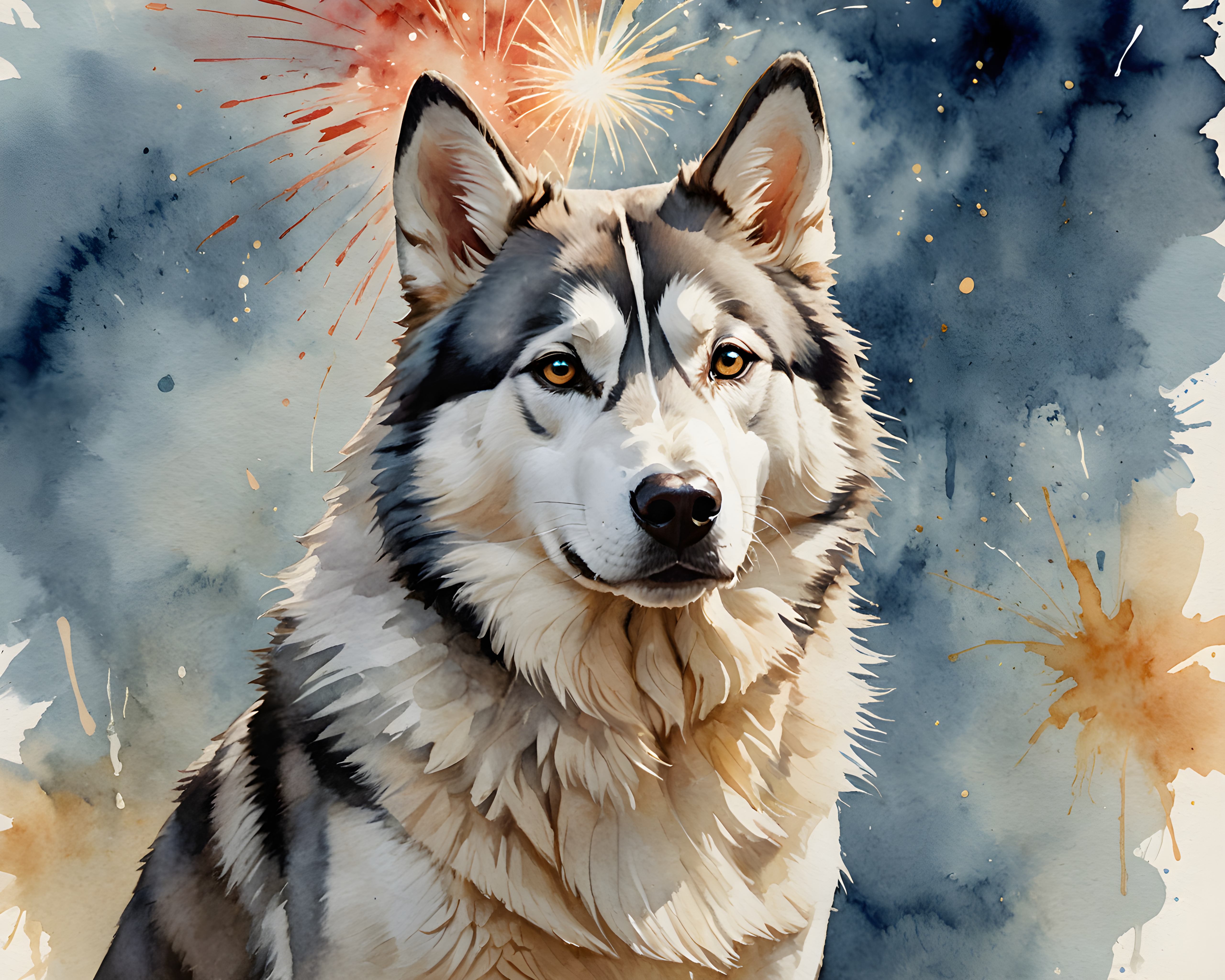 Fireworks Husky — Watercolor (Motivational)