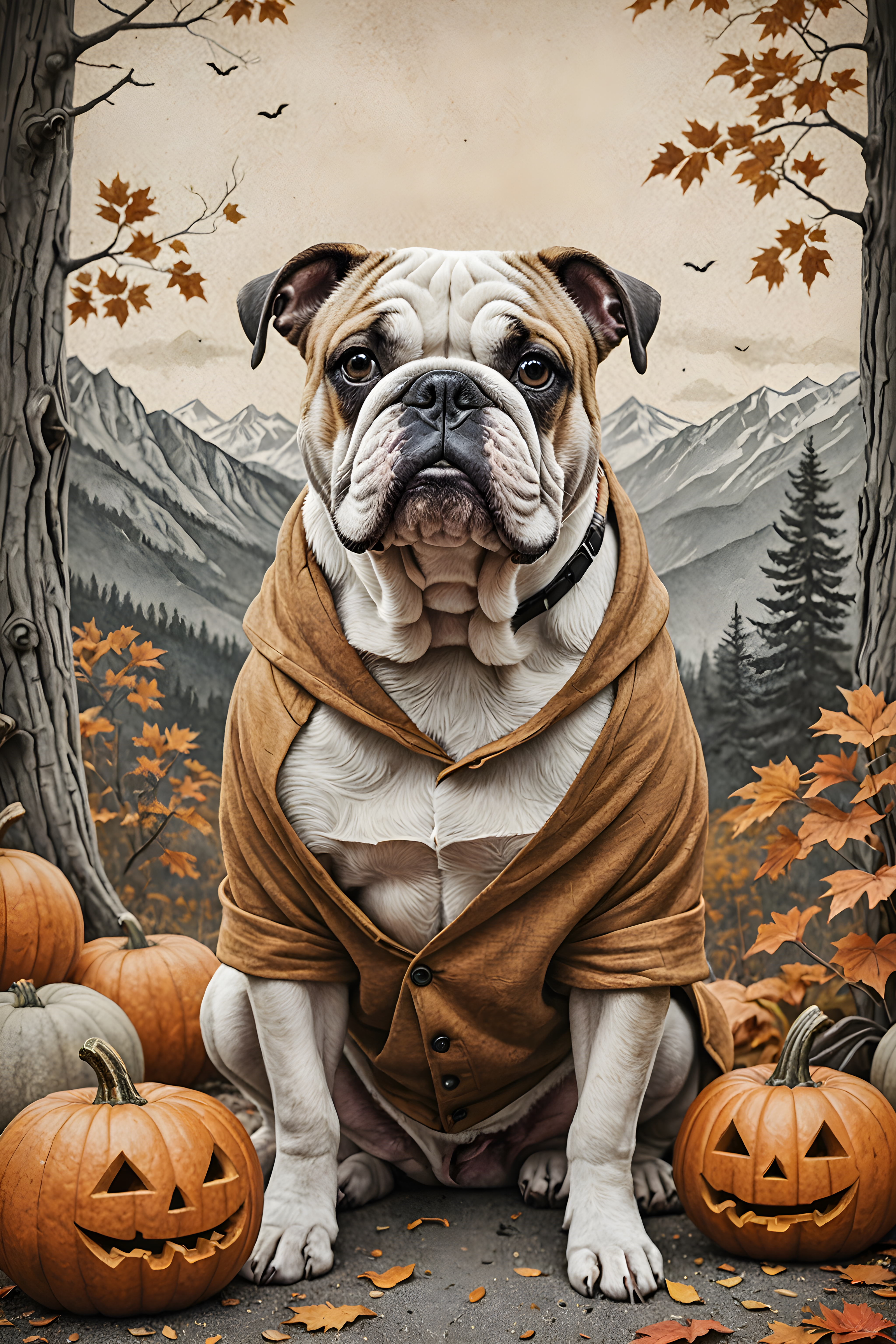 Halloween Bulldog — Pencil Sketch (Aesthetic)