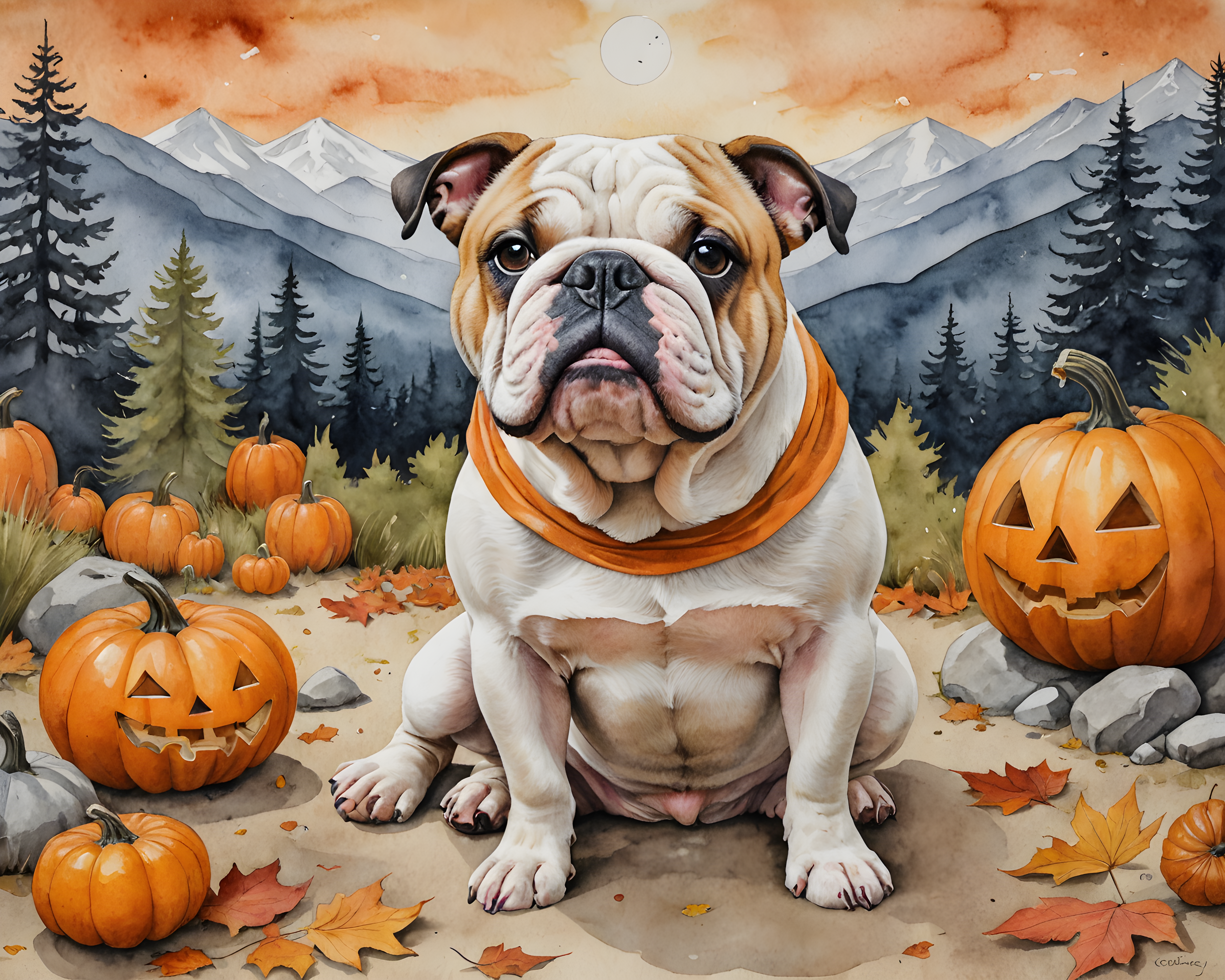 Halloween Bulldog — Watercolor (Savage)