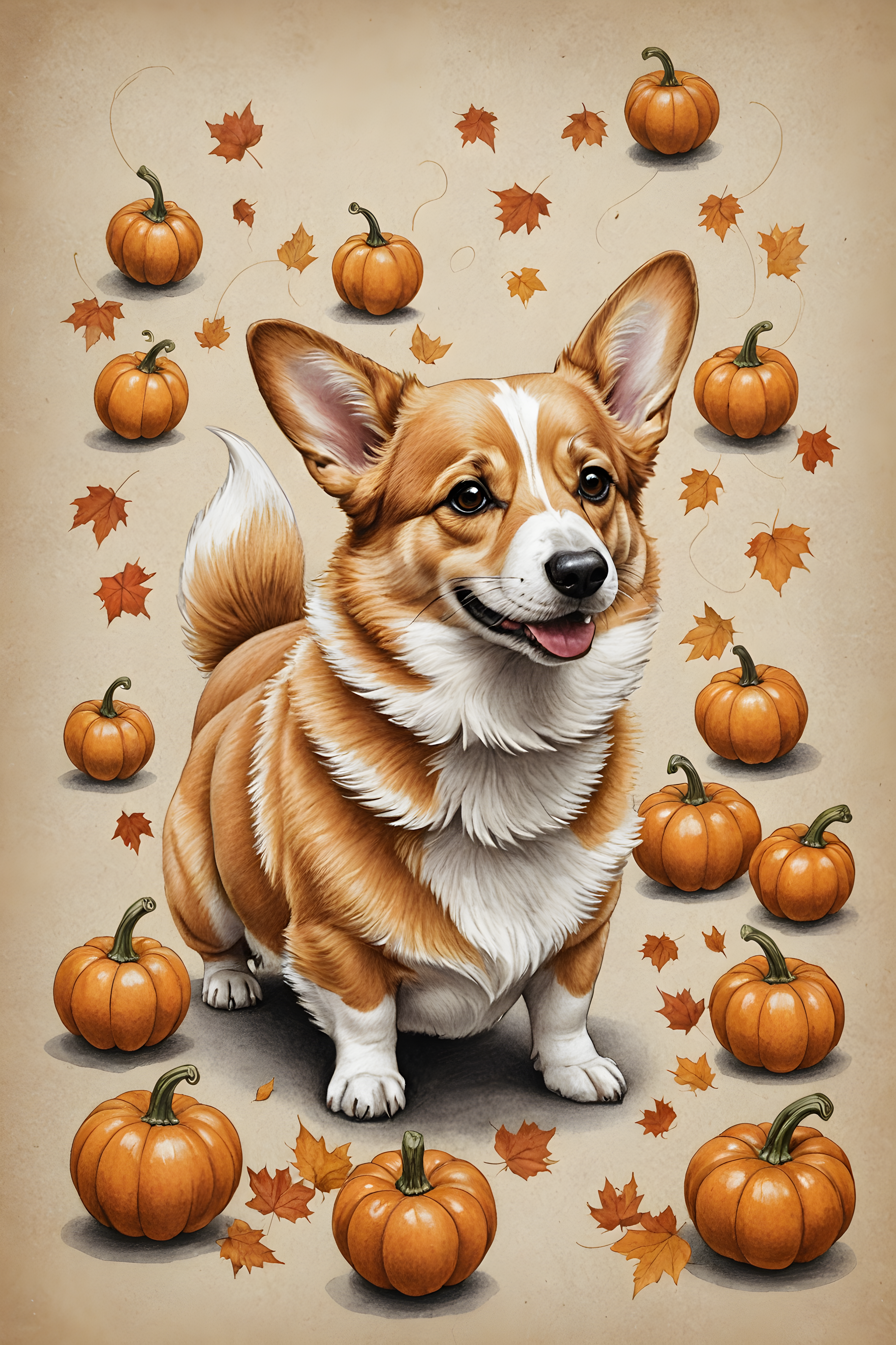 Pumpkin Corgi — Pencil Sketch (Sleepy)