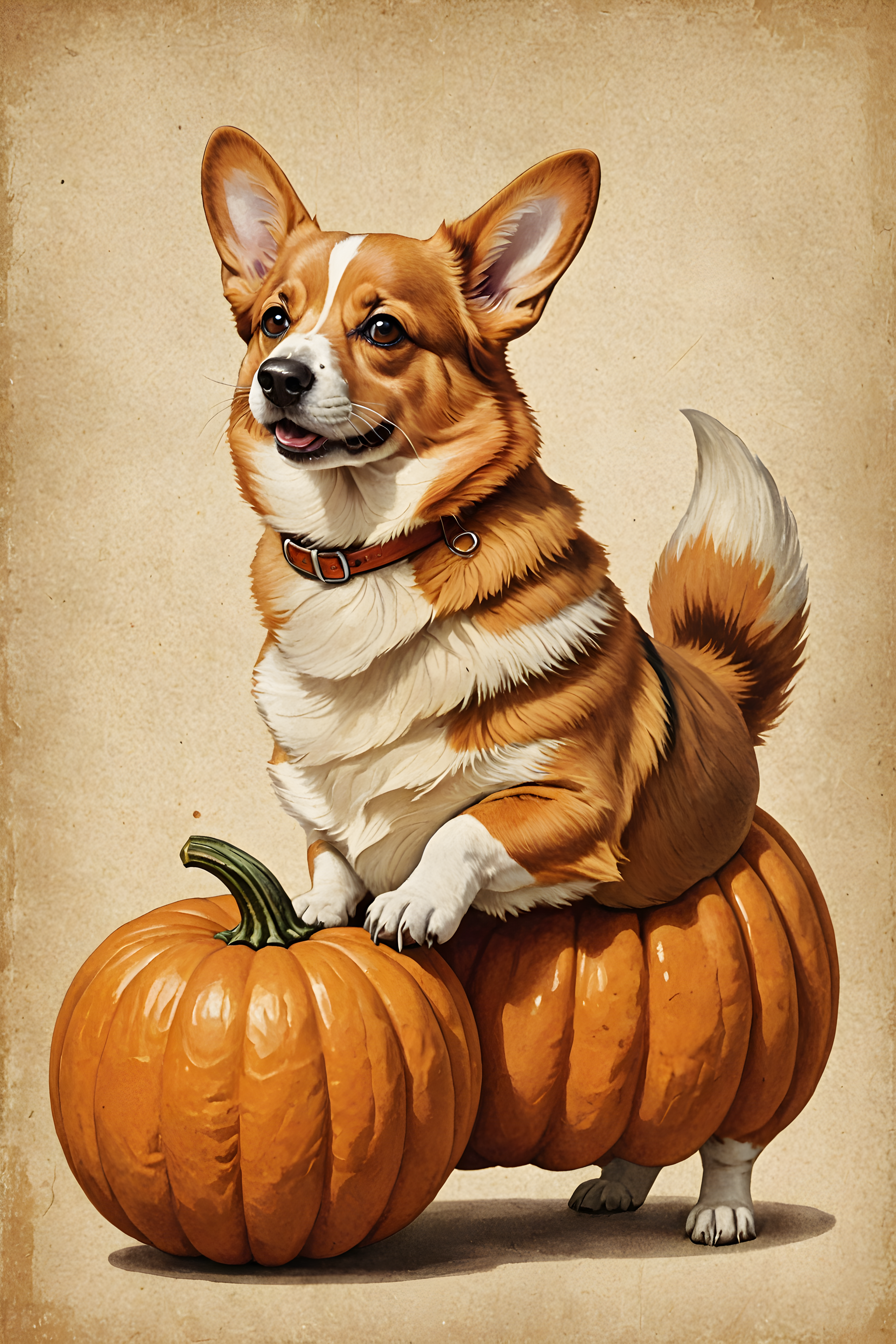 Pumpkin Corgi — Vintage Poster (Energetic)
