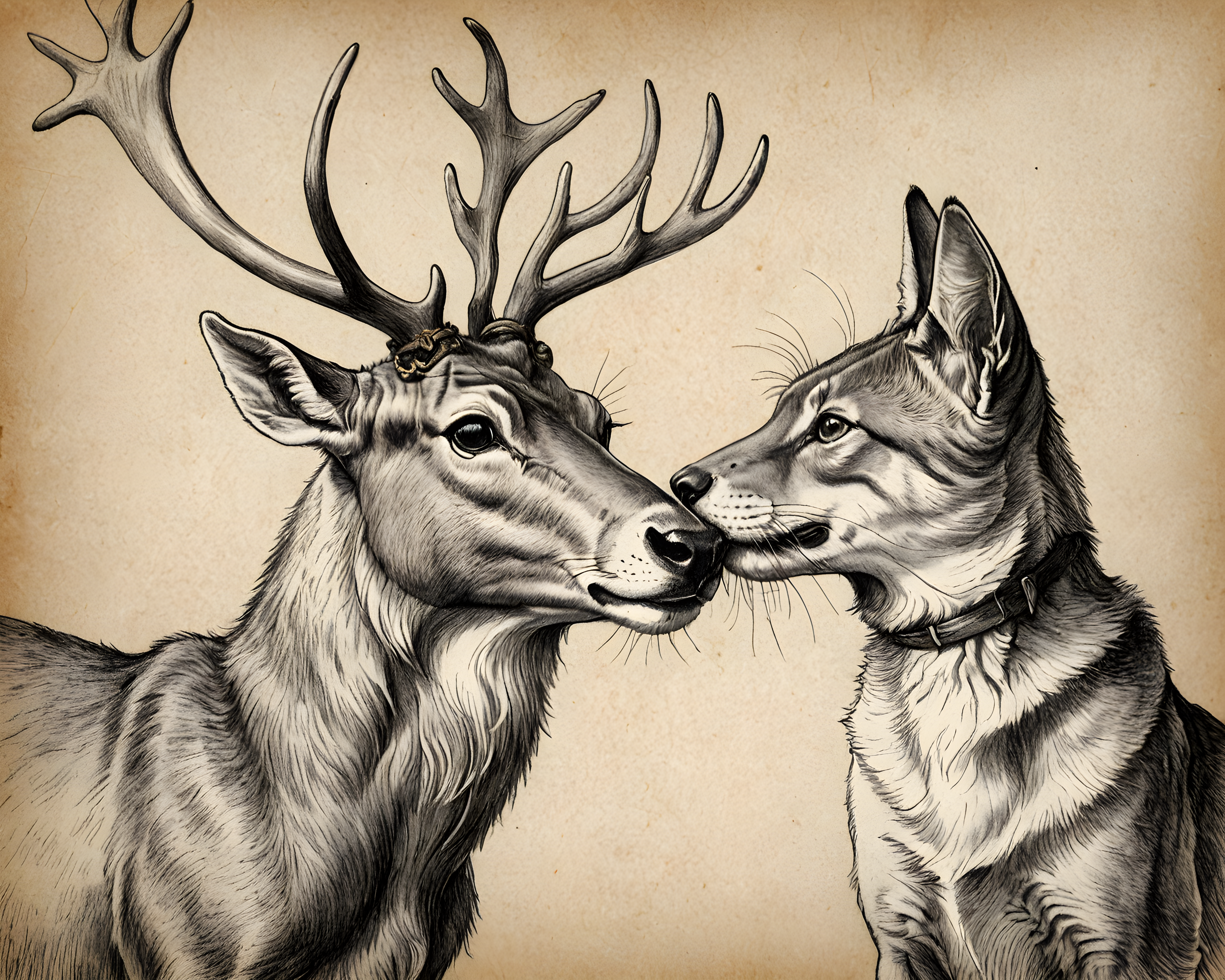 Reindeer Cat — Pencil Sketch (Happy)