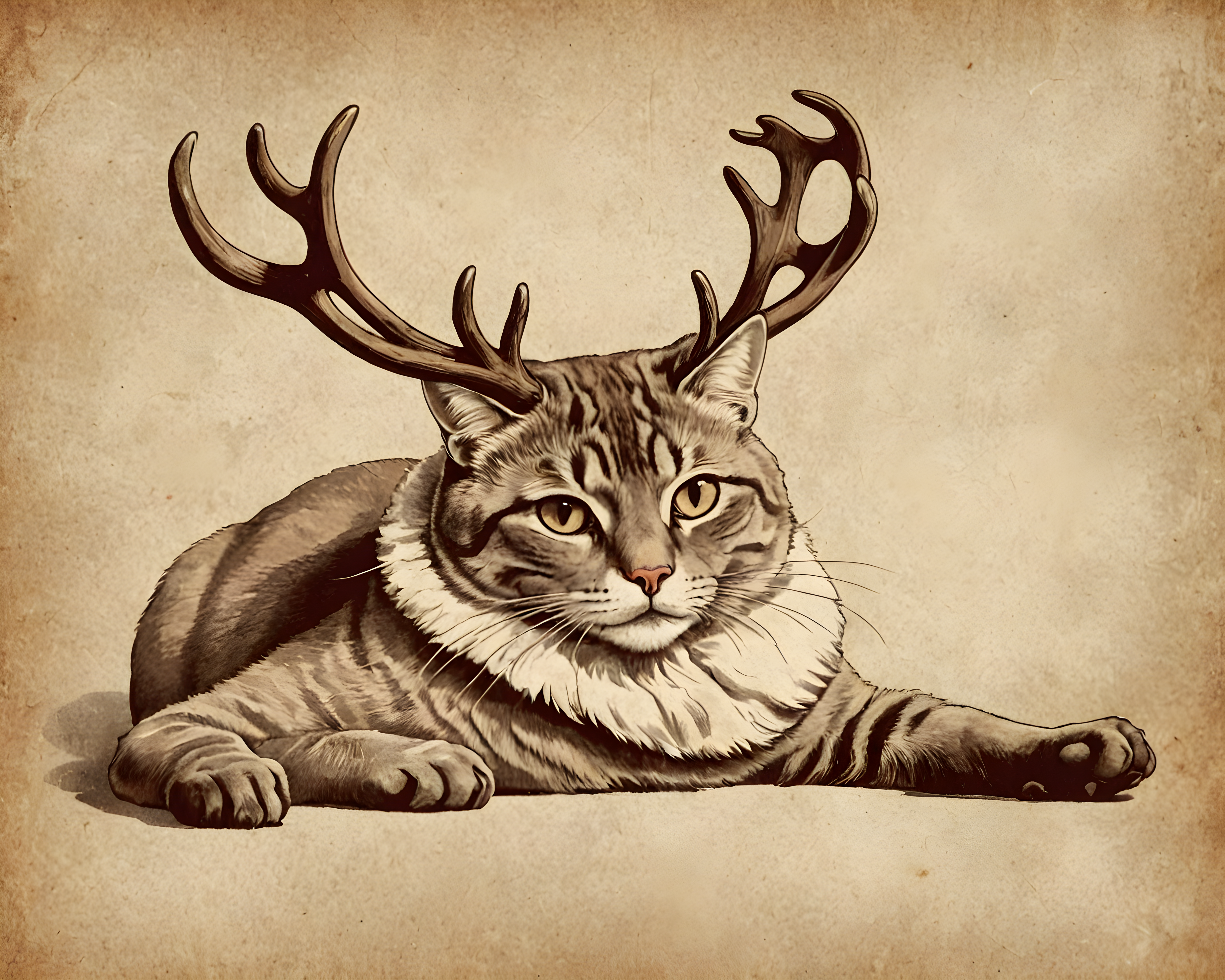 Reindeer Cat — Vintage Poster (Sleepy)