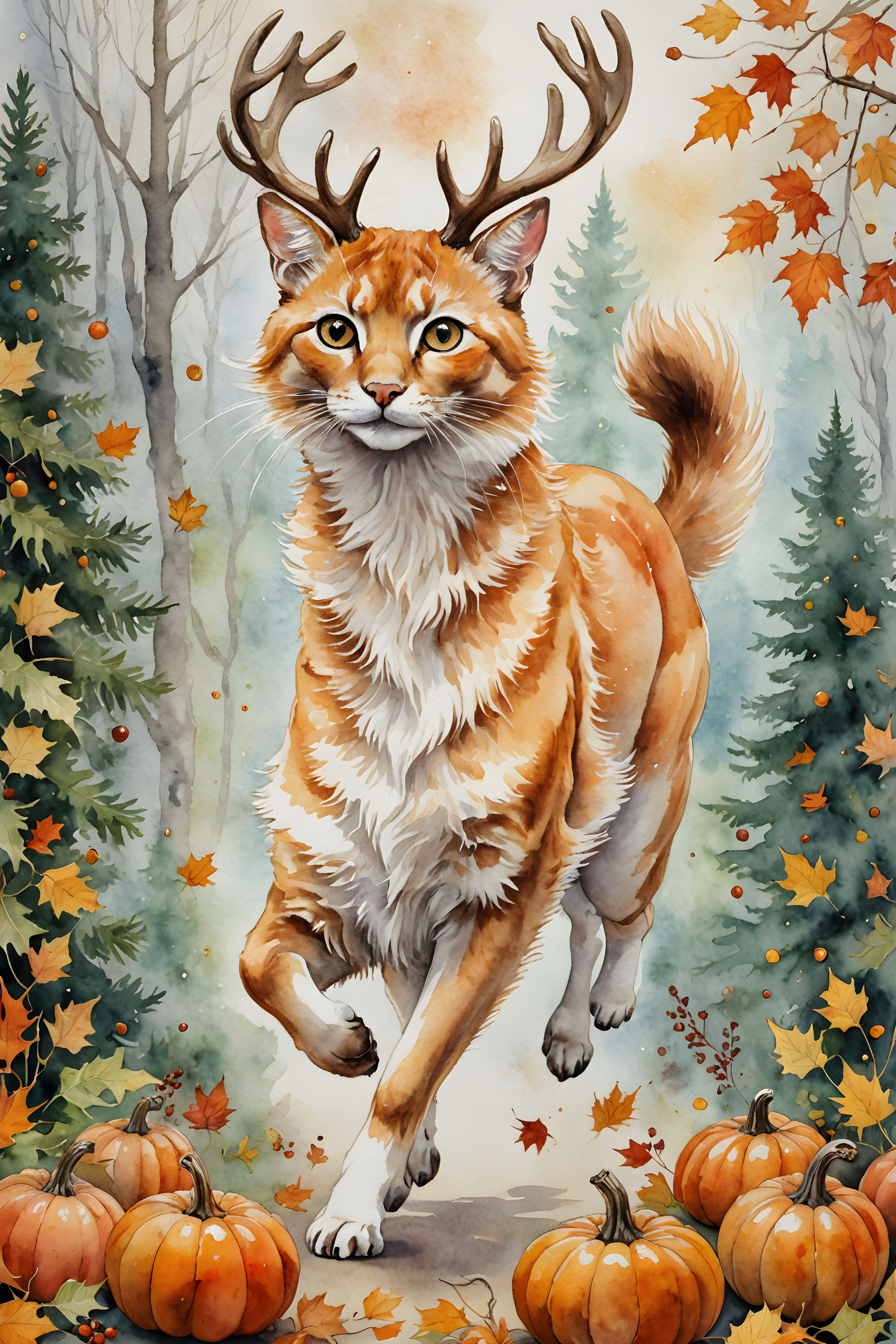 Reindeer Cat — Watercolor (Seasonal)