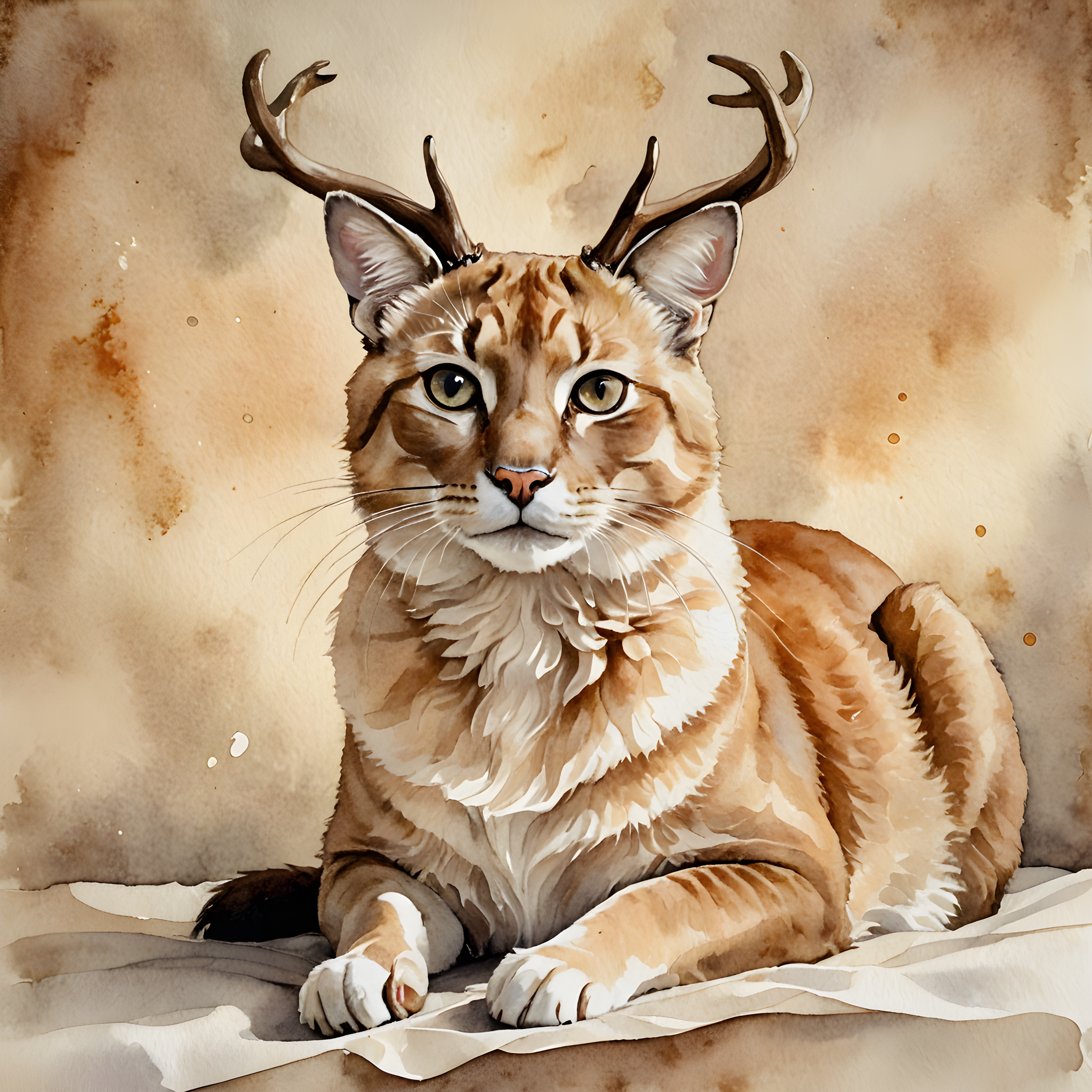 Reindeer Cat — Watercolor (Sleepy)