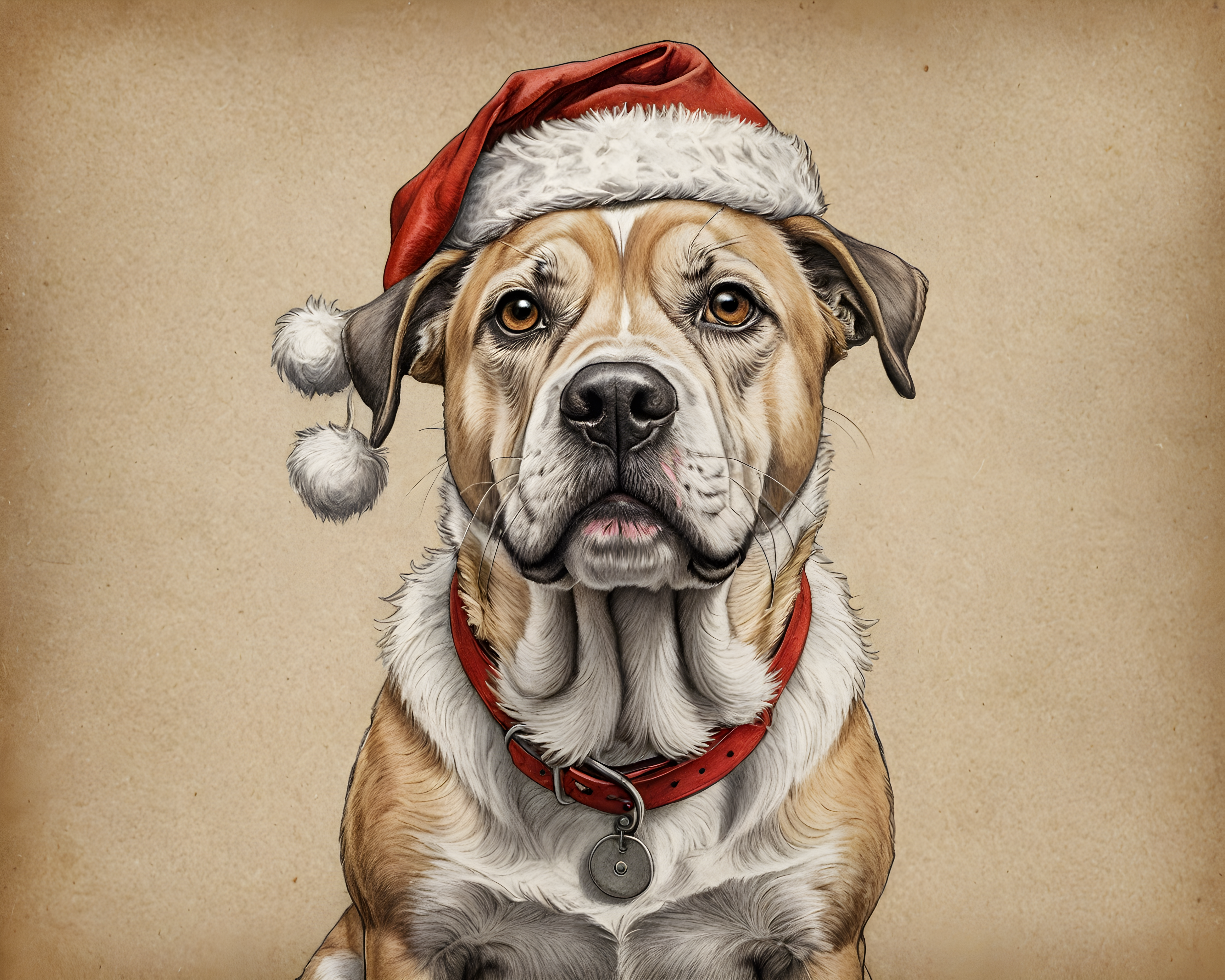 Santa Dog — Pencil Sketch (Funny)