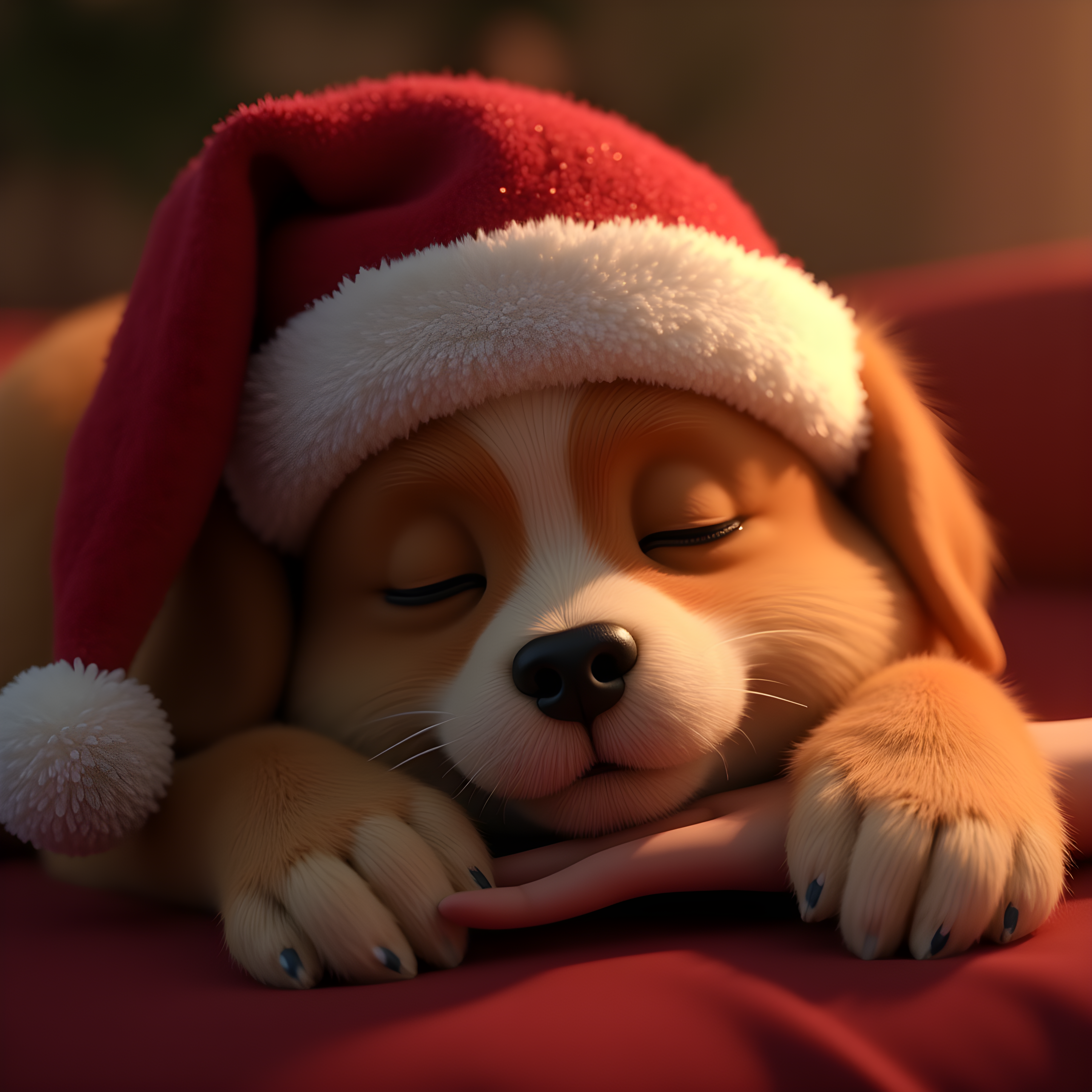 Santa Dog — 3D Render (Sleepy)