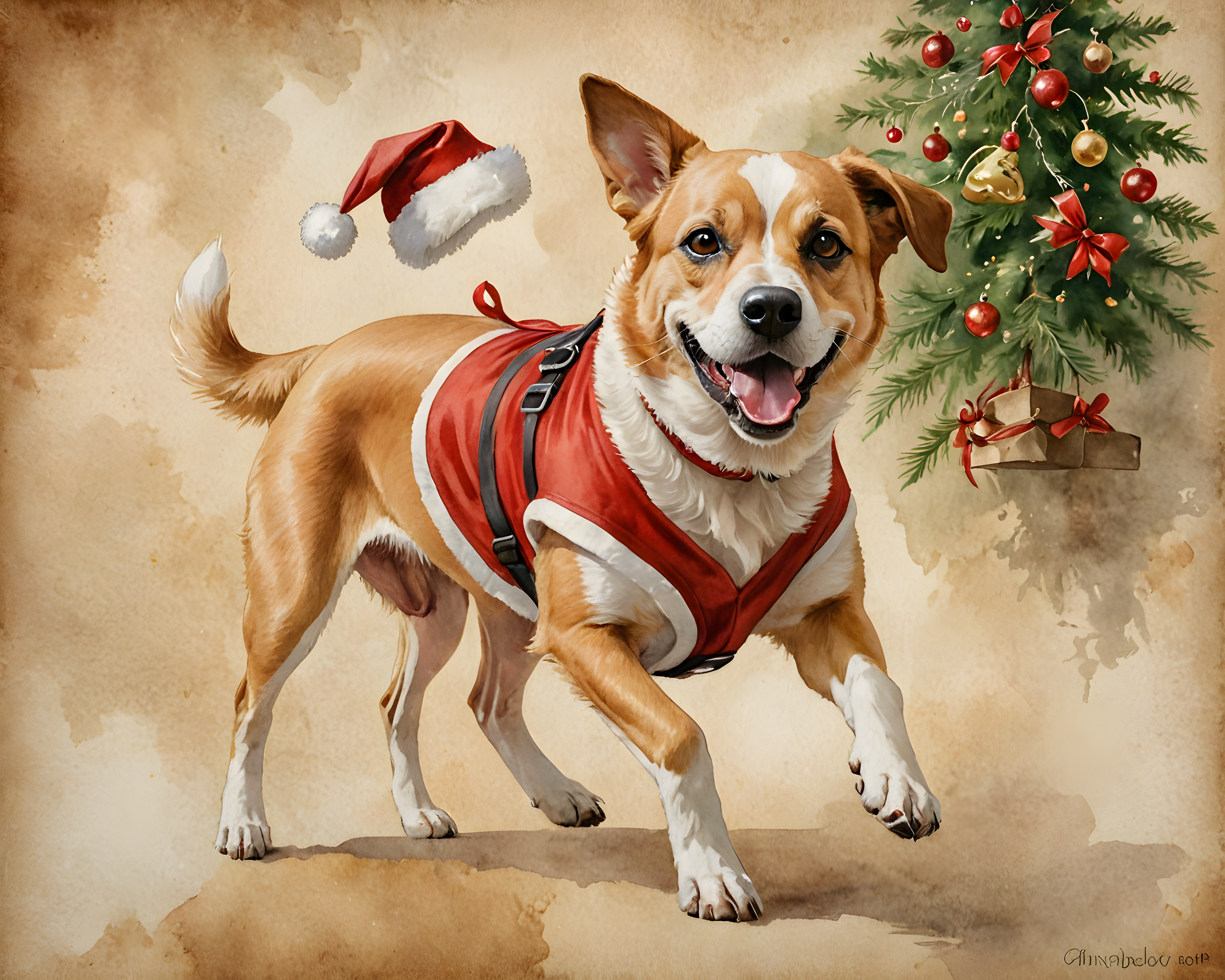 Santa Dog — Watercolor (Romantic)