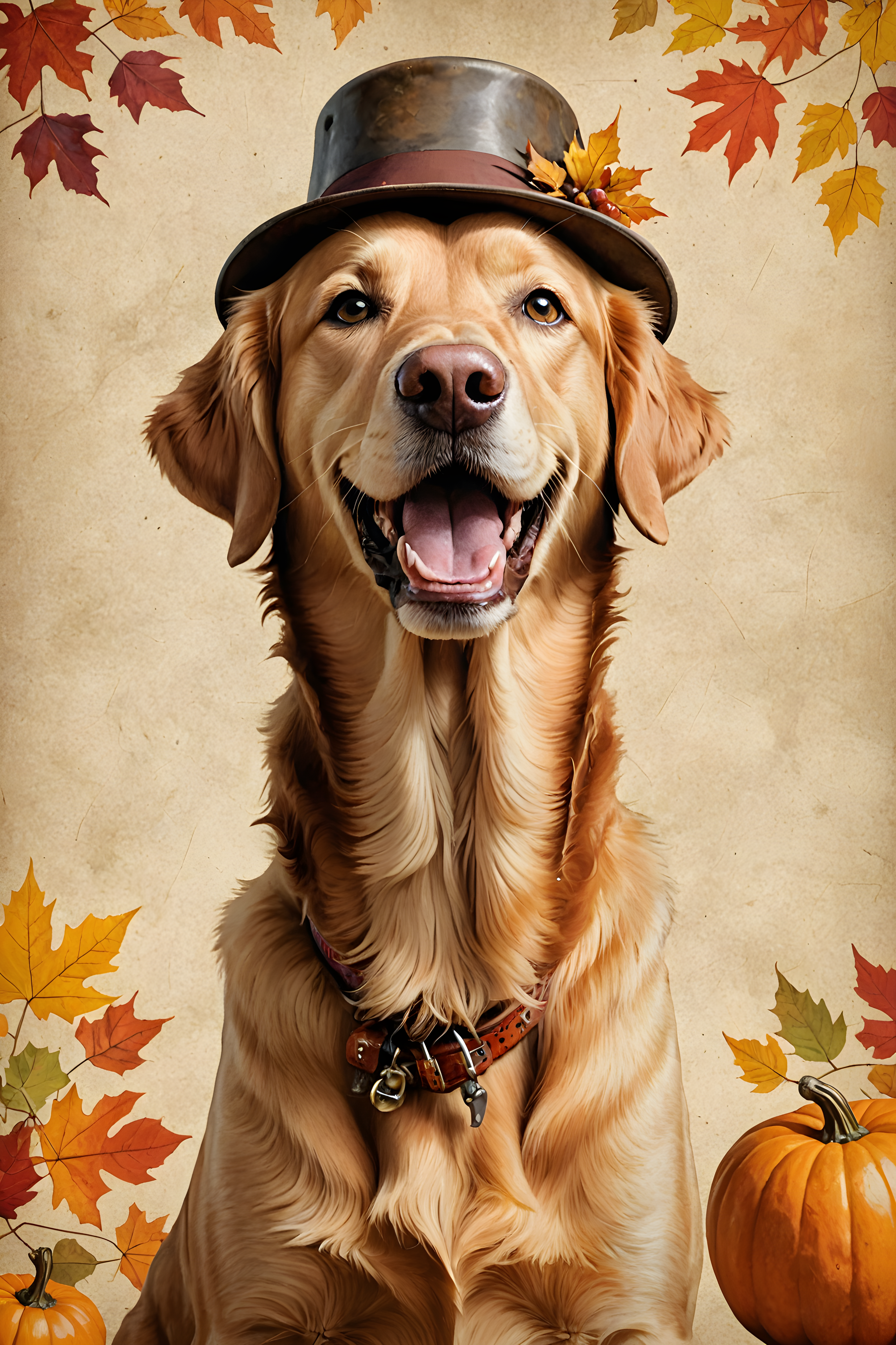 Thanksgiving Retriever — Vintage Poster (Happy)