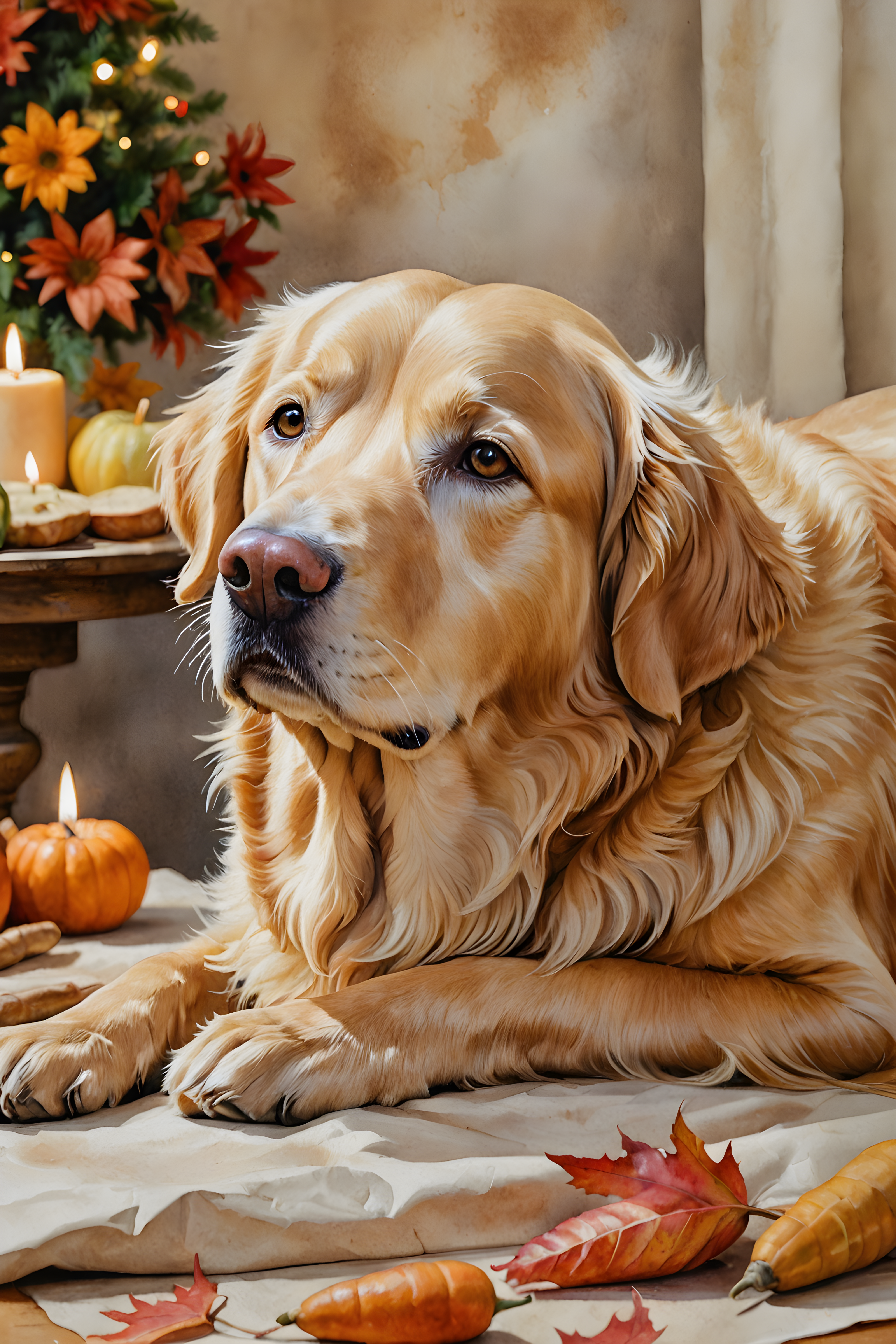 Thanksgiving Retriever — Watercolor (Emotional)