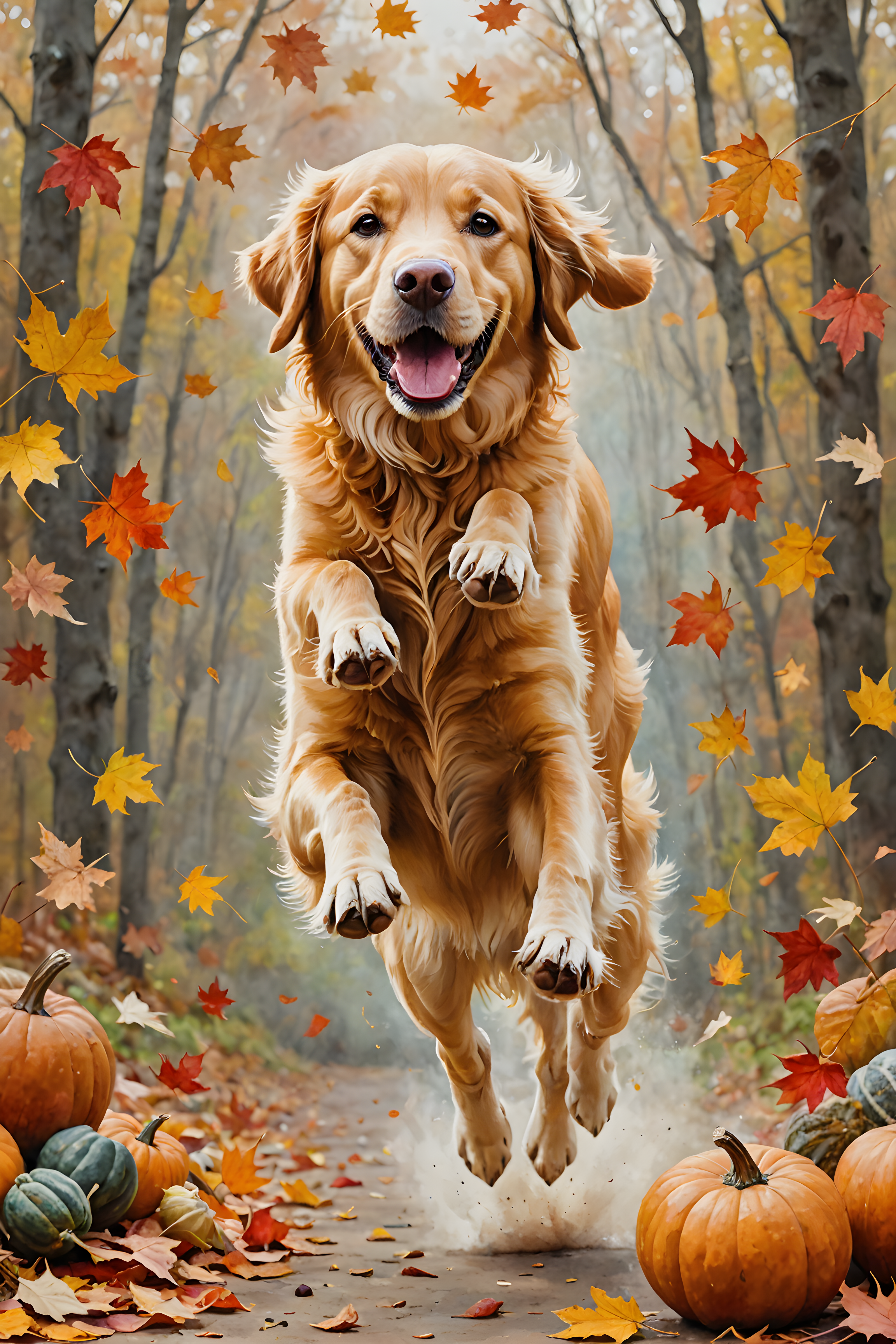 Thanksgiving Retriever — Watercolor (Energetic)