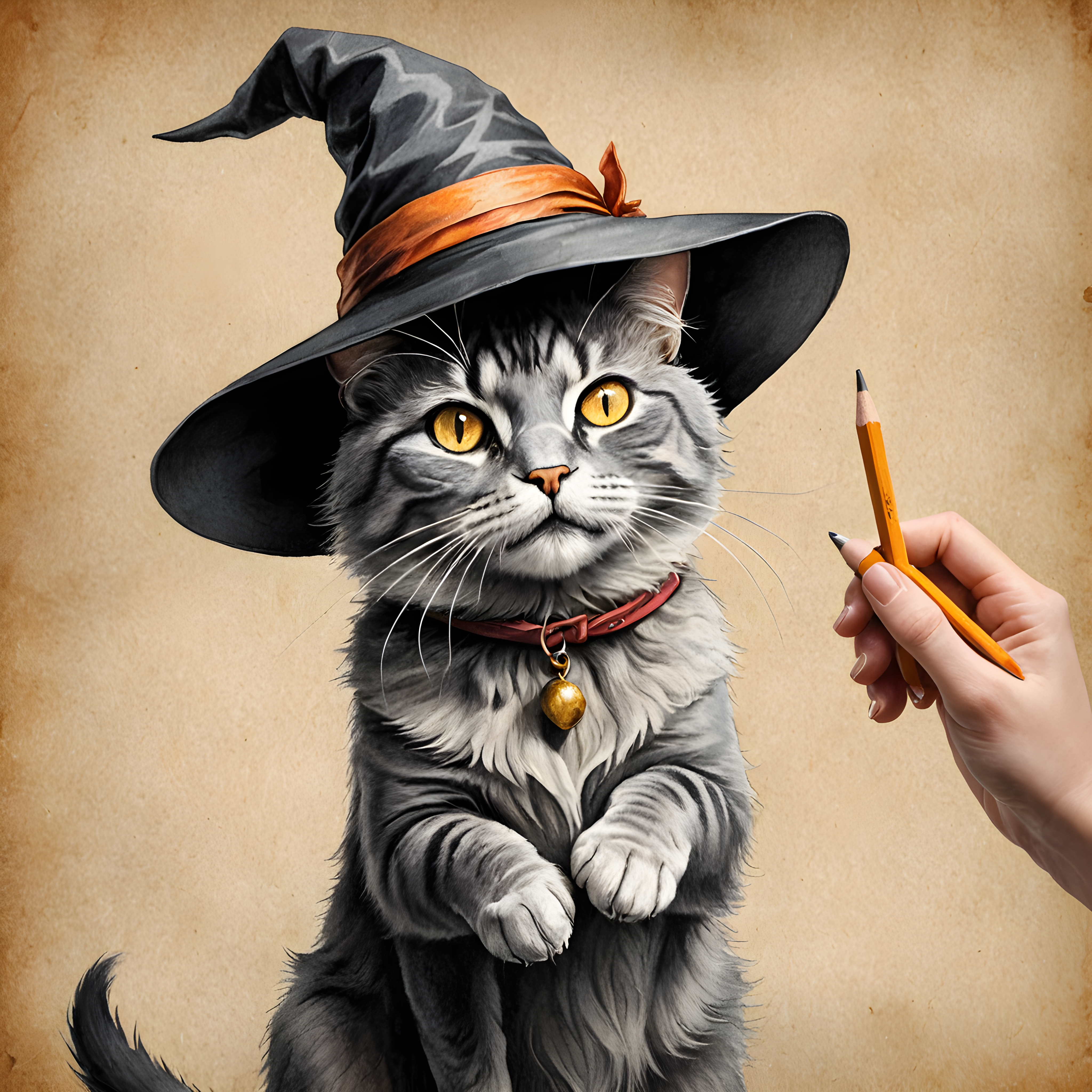 Witch Cat — Pencil Sketch (Energetic)