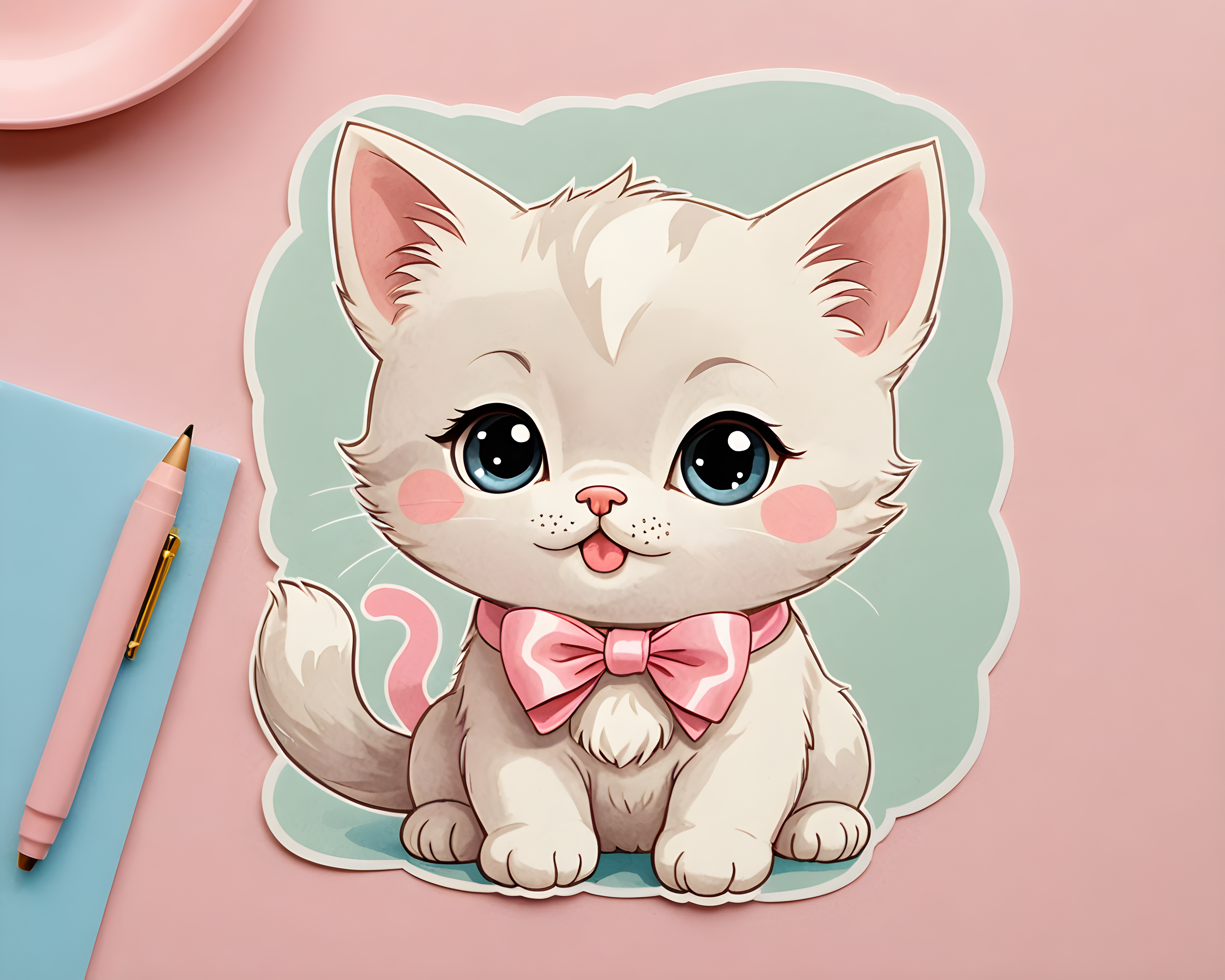 Kitten With Ribbon — Cartoon / Kawaii (Cute)