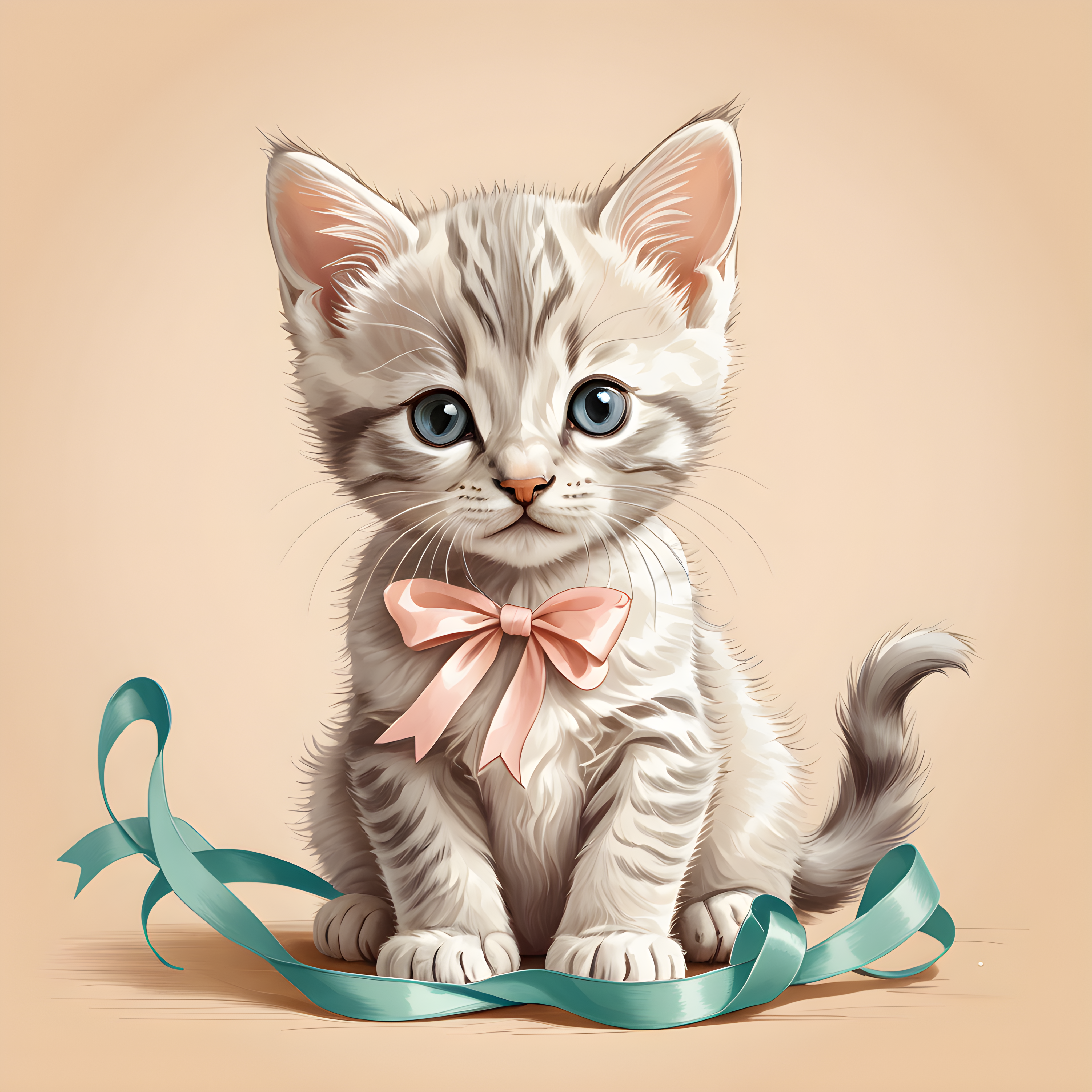 Kitten With Ribbon — Line Art (Sleepy)