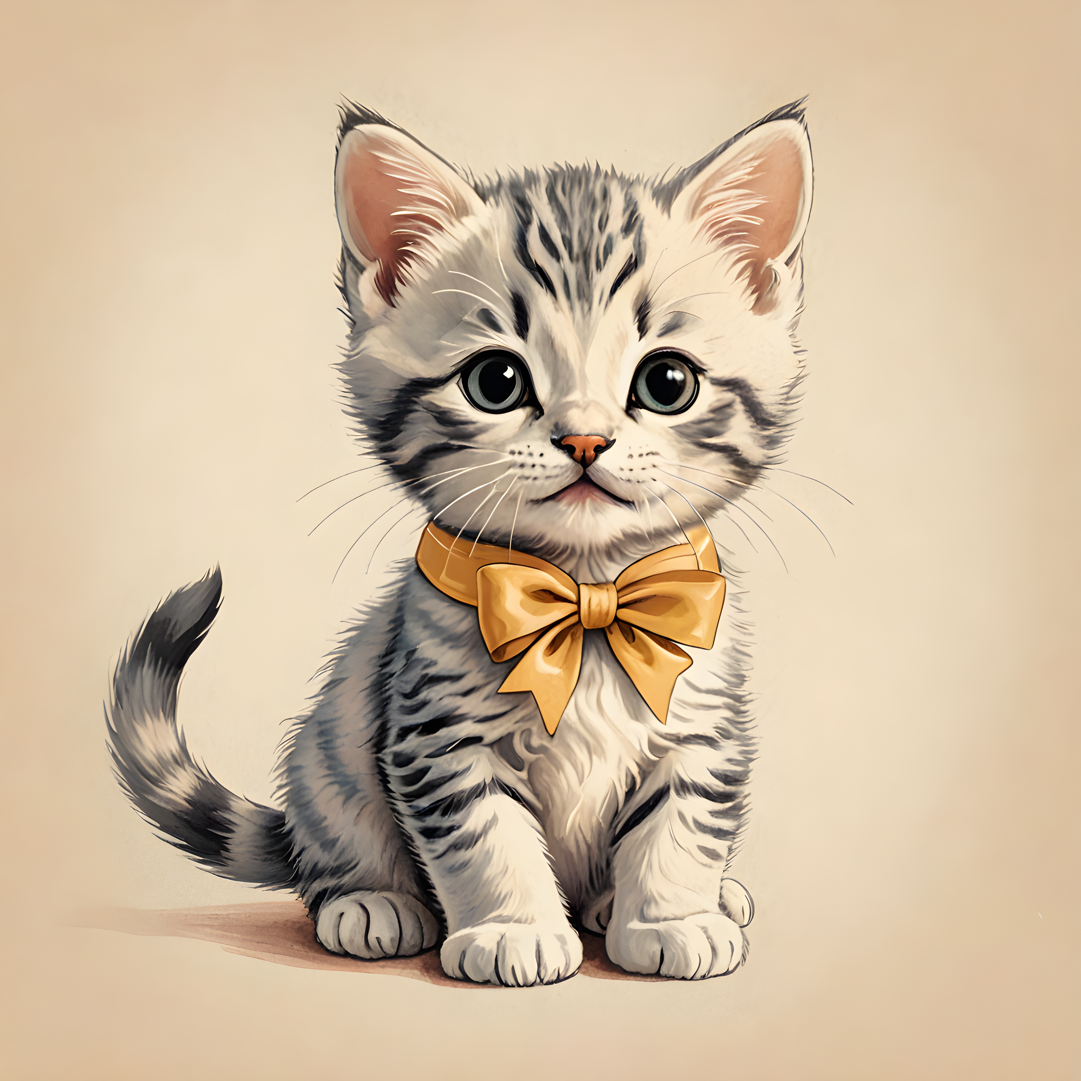 Kitten With Ribbon — Retro (Happy)