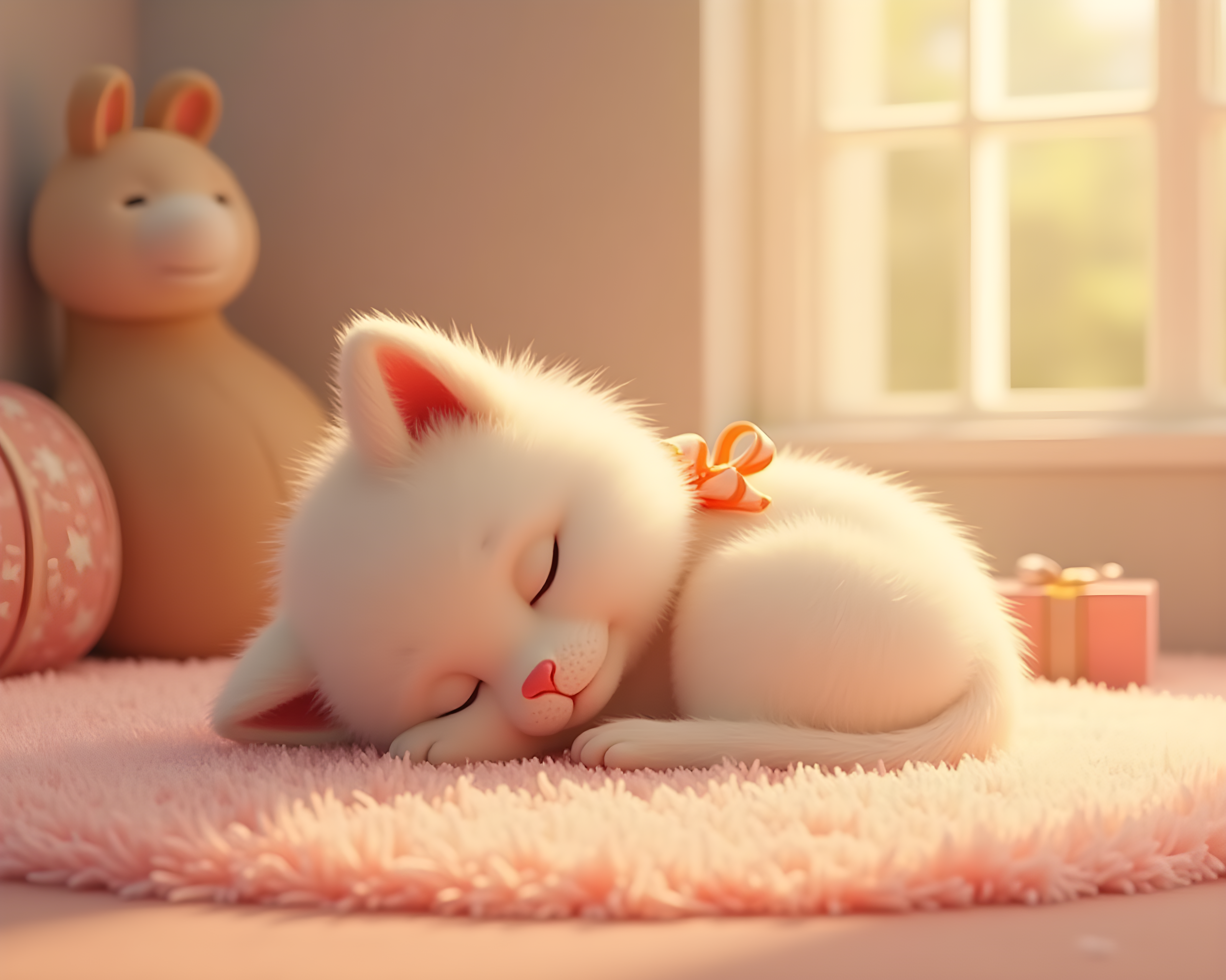 Kitten With Ribbon — 3D Render (Sleepy)