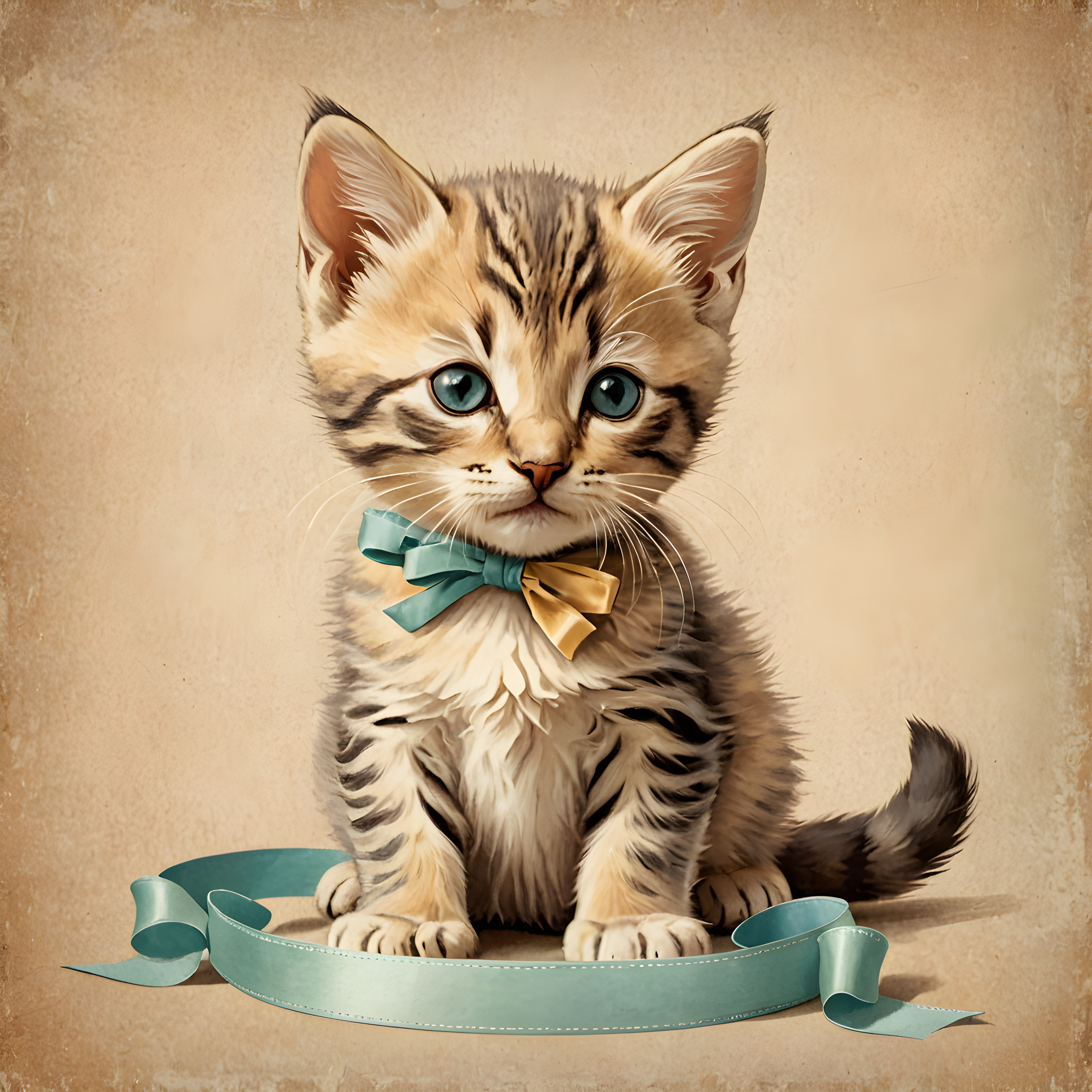 Kitten With Ribbon — Vintage Poster (Sleepy)