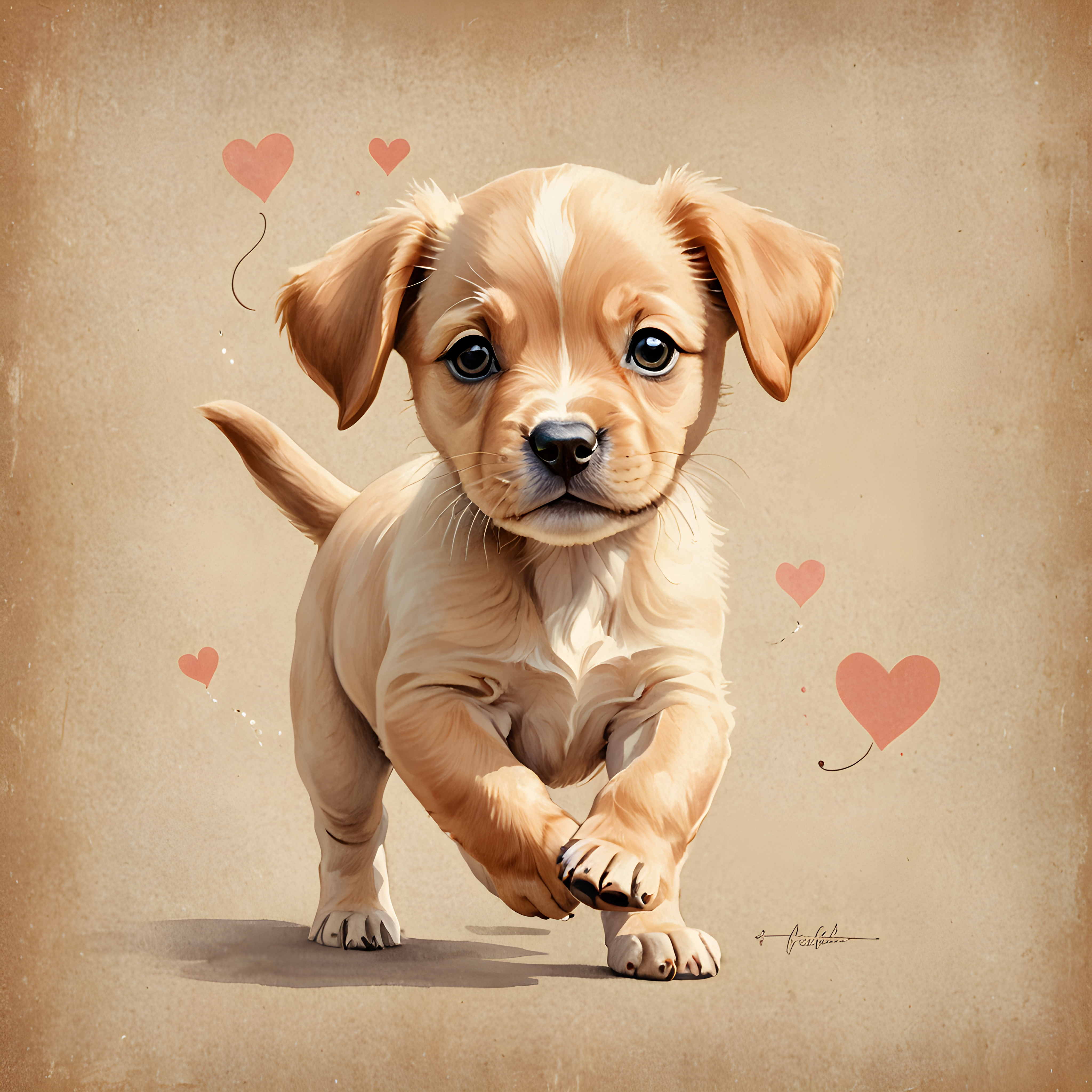 Pastel Puppy — Vintage Poster (Romantic)