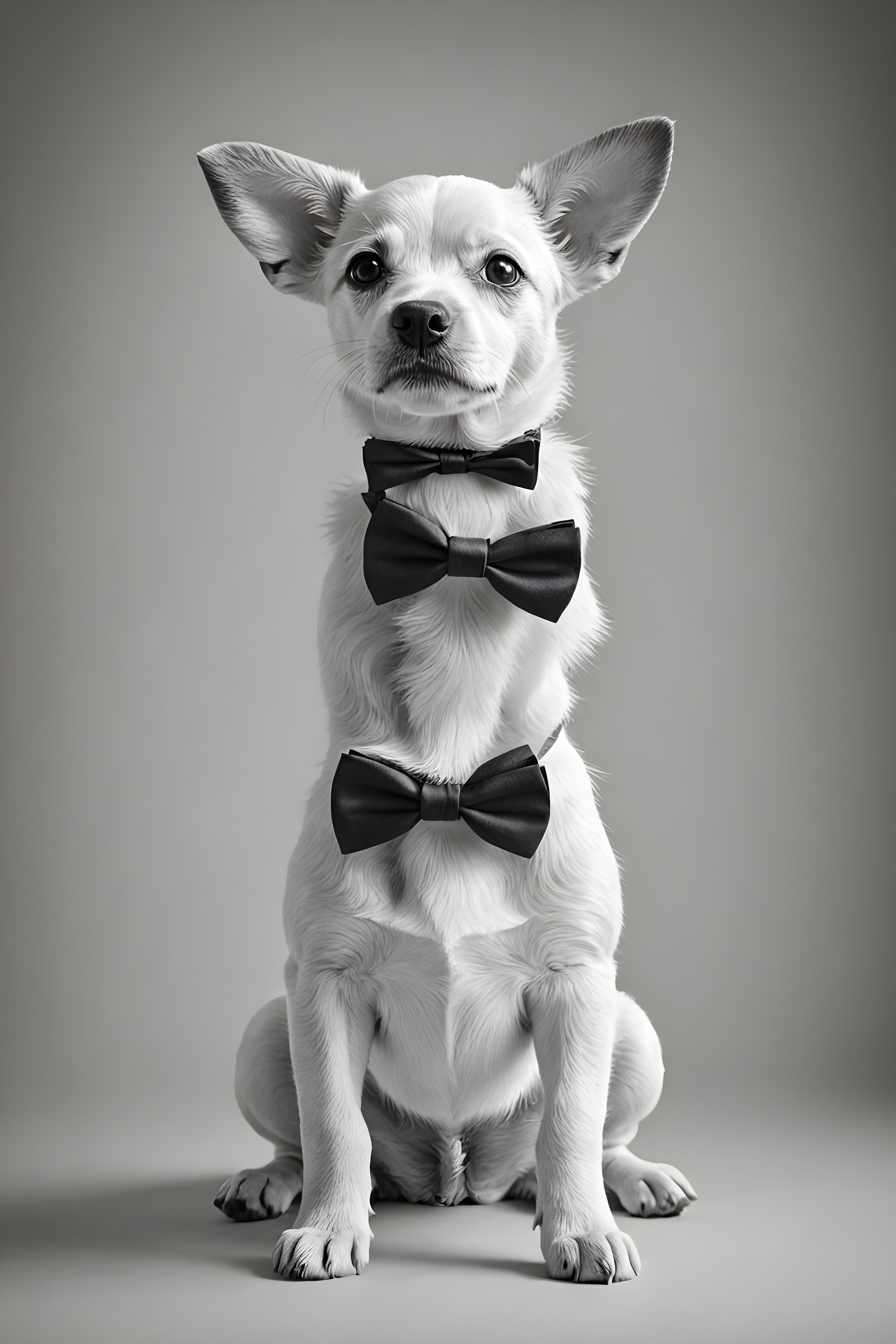 Pup With Bowtie — Black & White (Energetic)