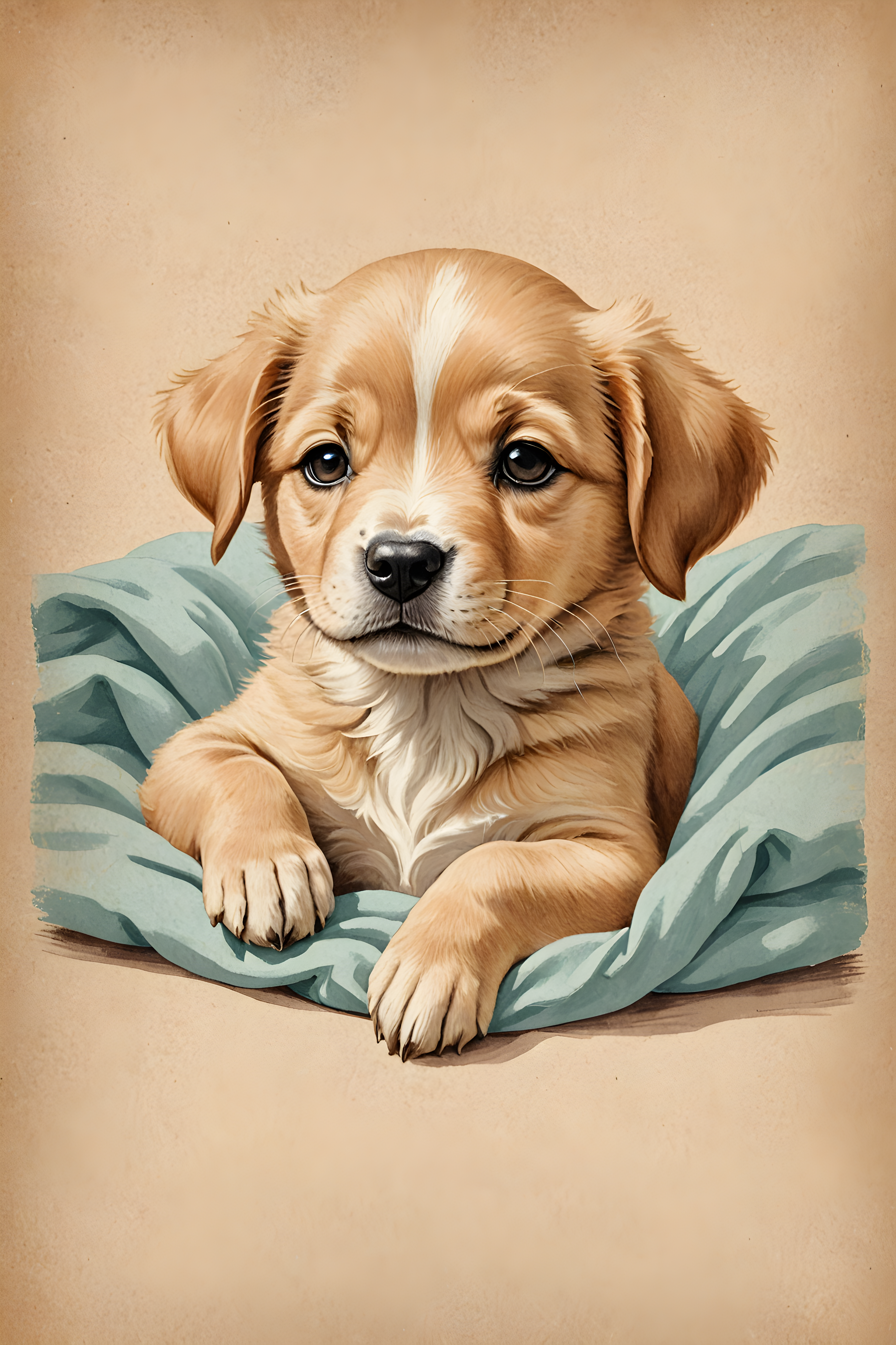 Sleepy Puppy — Vintage Poster (Cute)