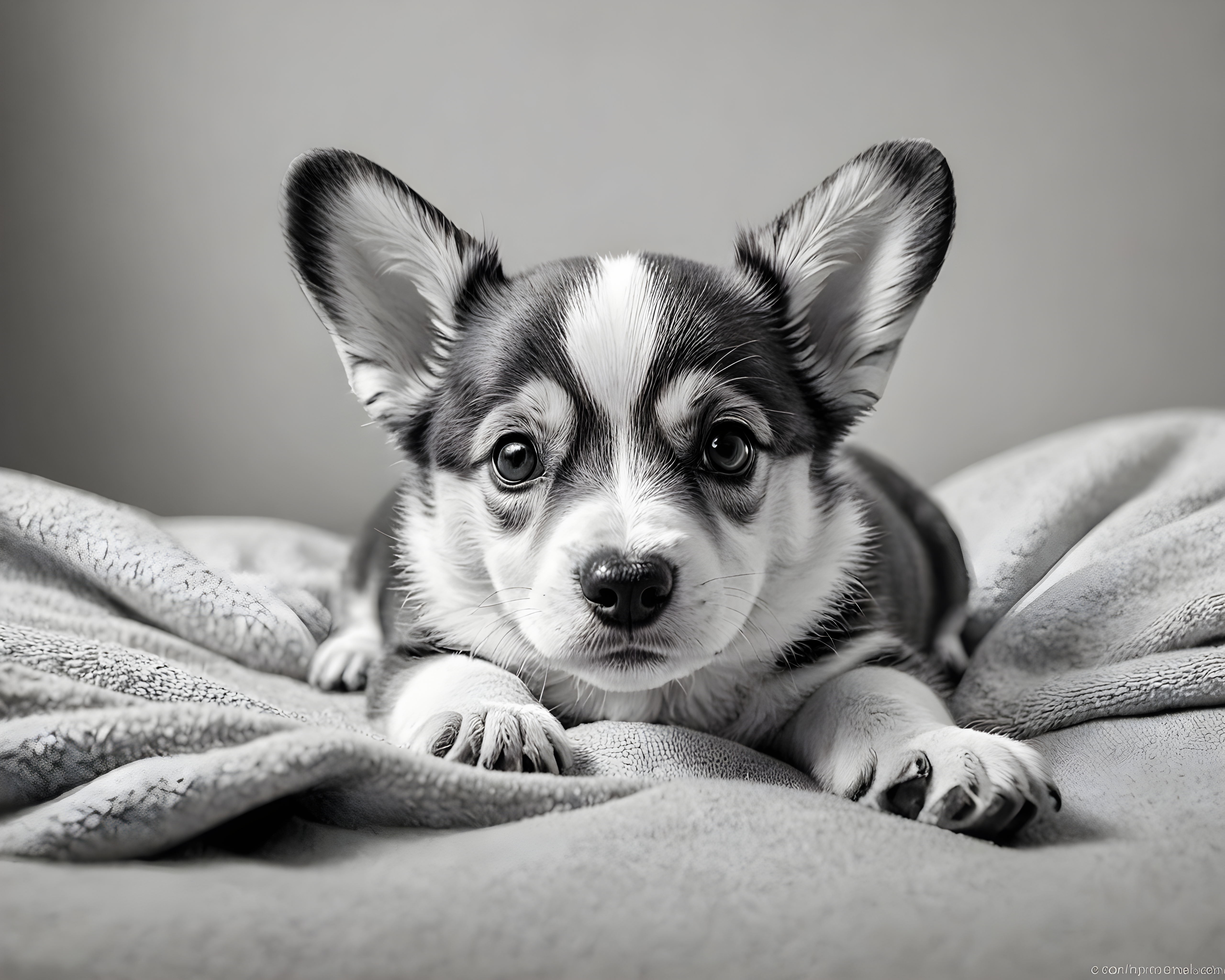 Tiny Corgi Pup — Black & White (Playful)