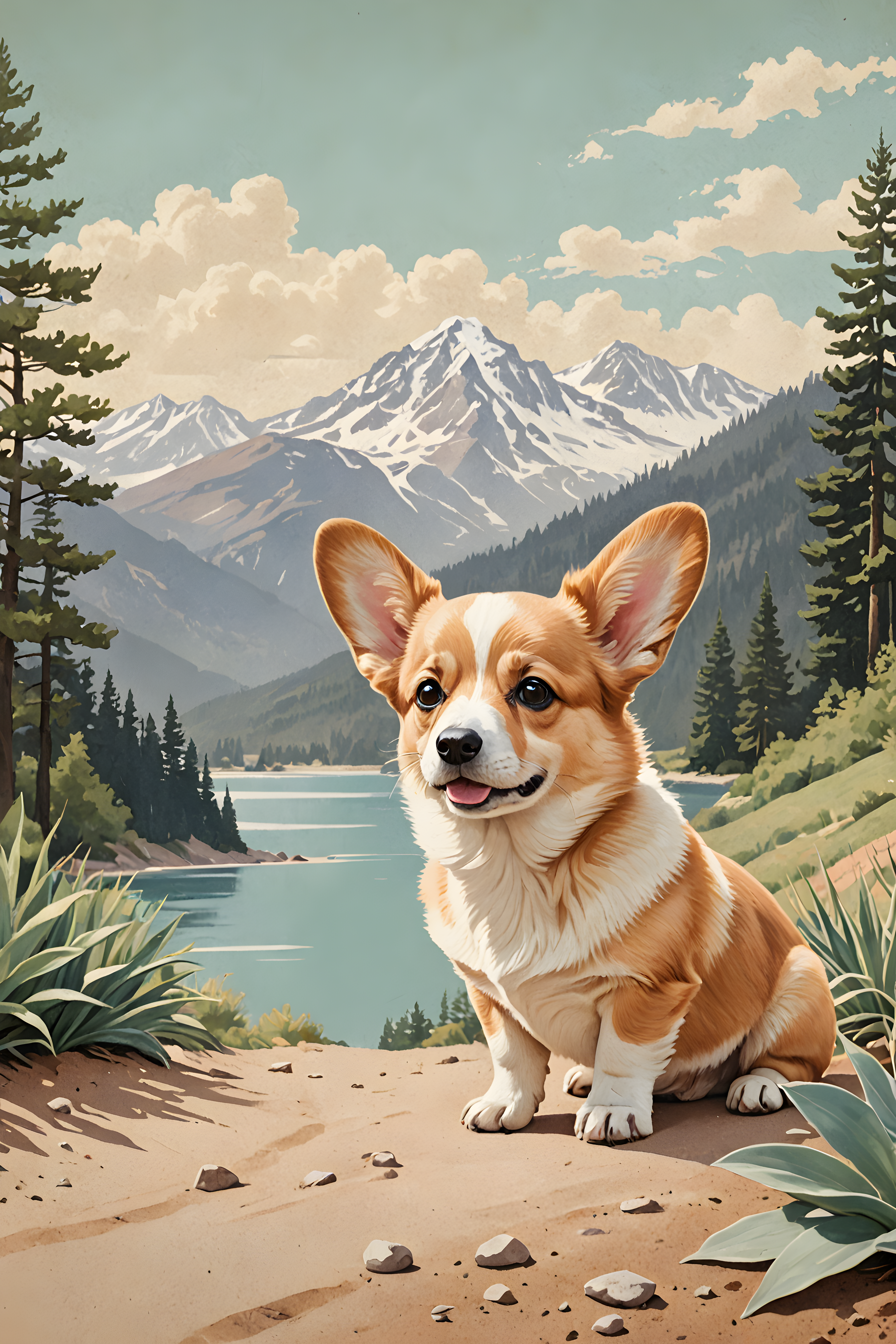 Tiny Corgi Pup — Vintage Poster (Aesthetic)