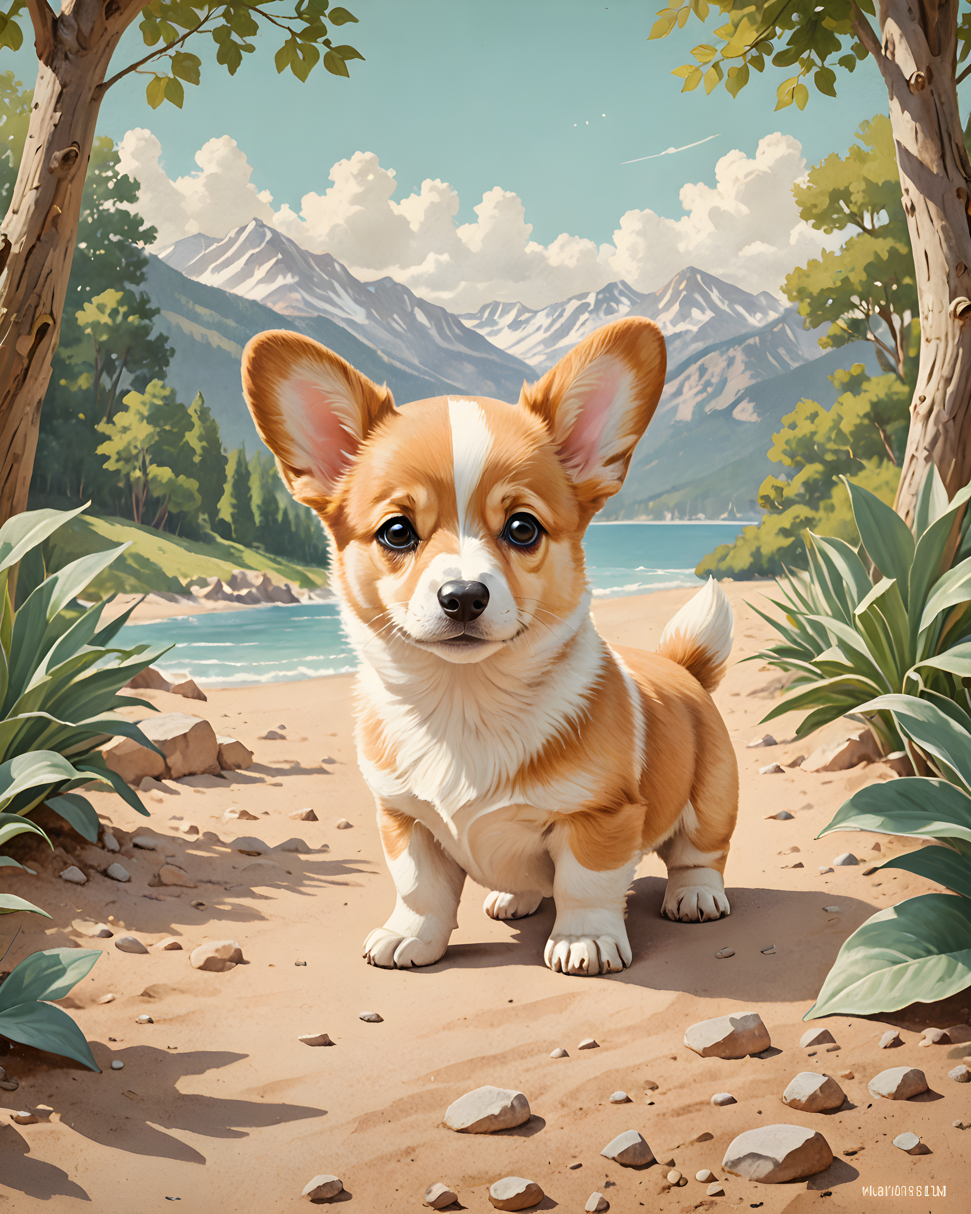 Tiny Corgi Pup — Vintage Poster (Cute)