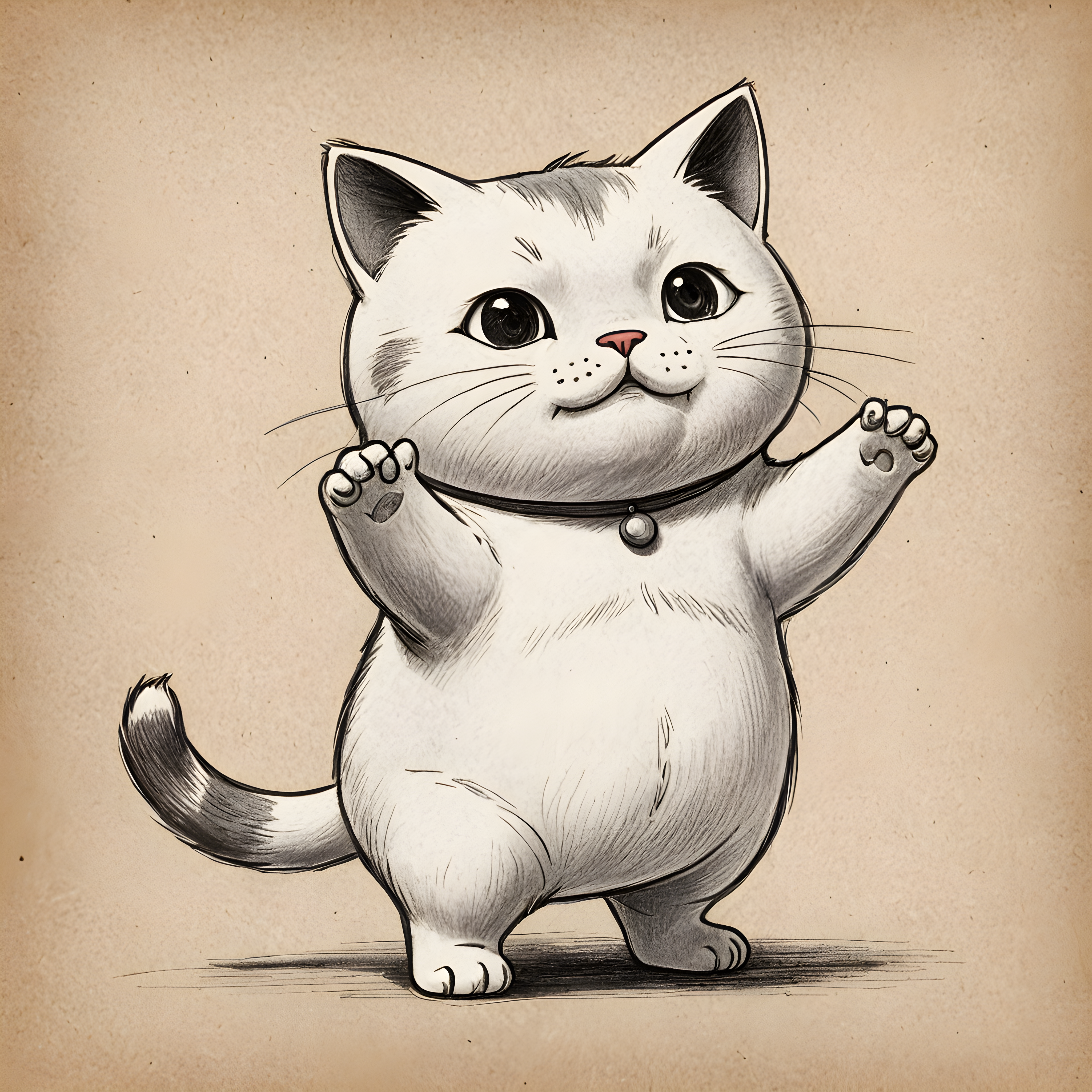Bongo Cat — Pencil Sketch (Playful)