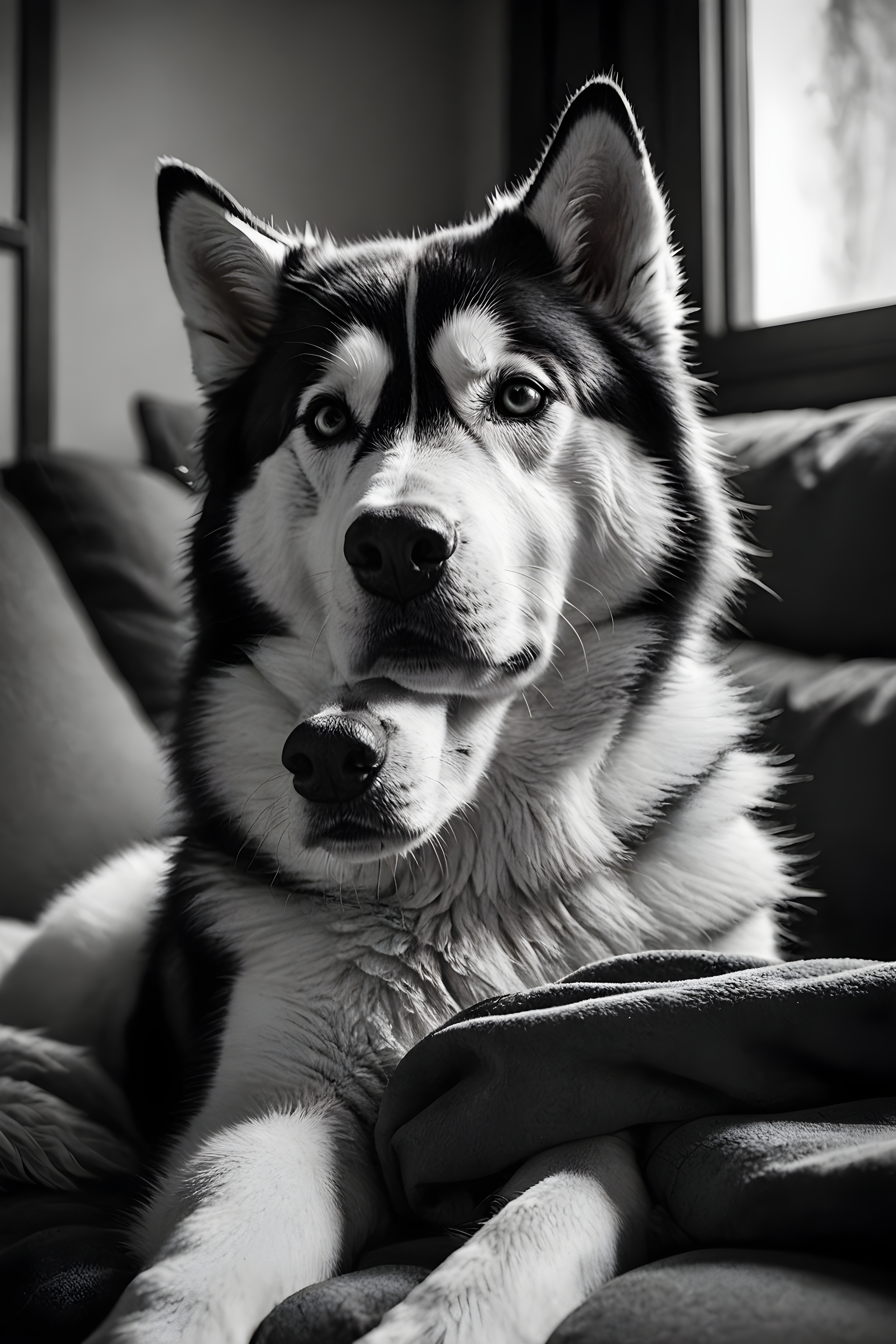 Derpy Husky — Black & White (Sleepy)