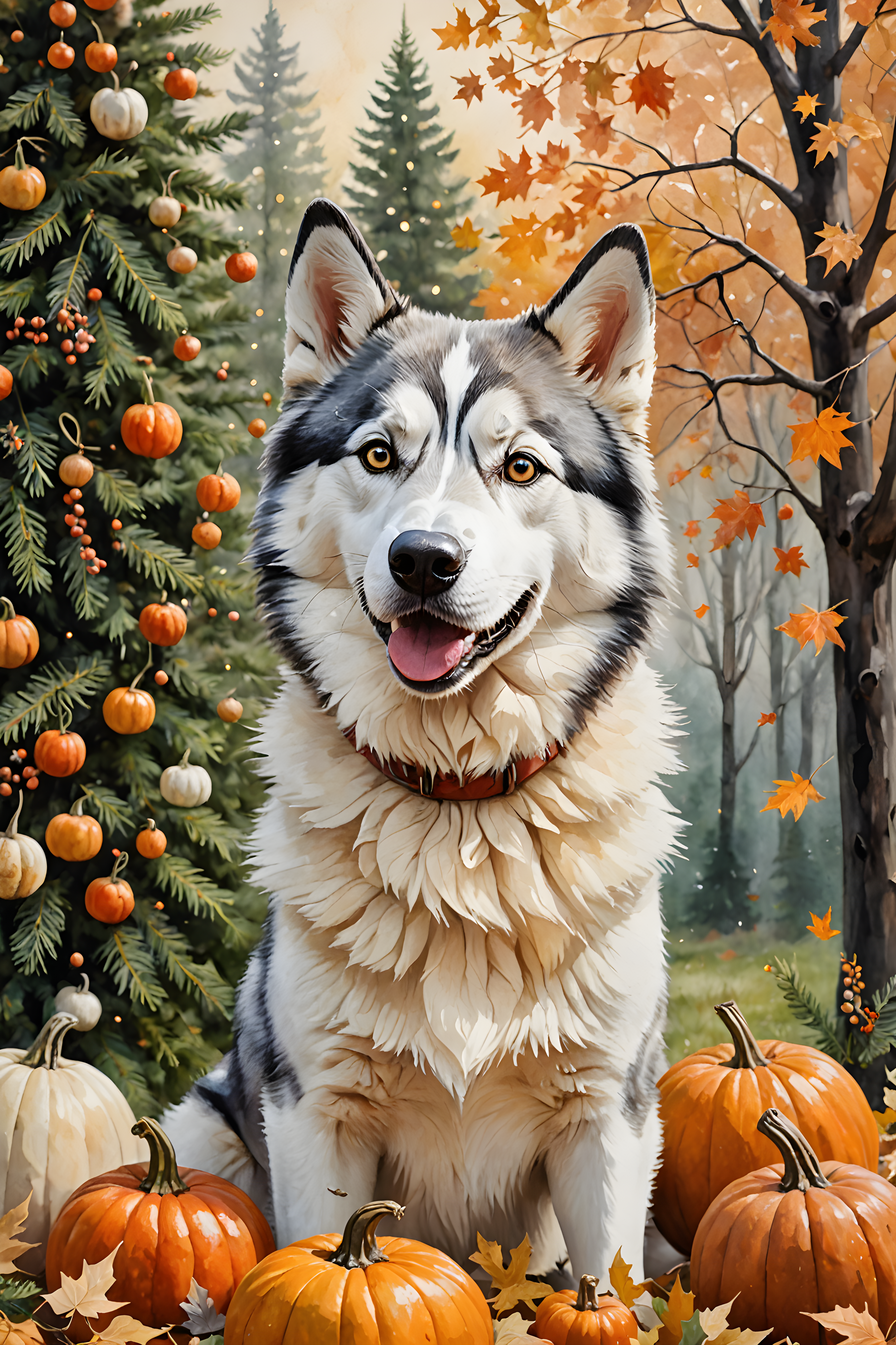 Derpy Husky — Watercolor (Seasonal)