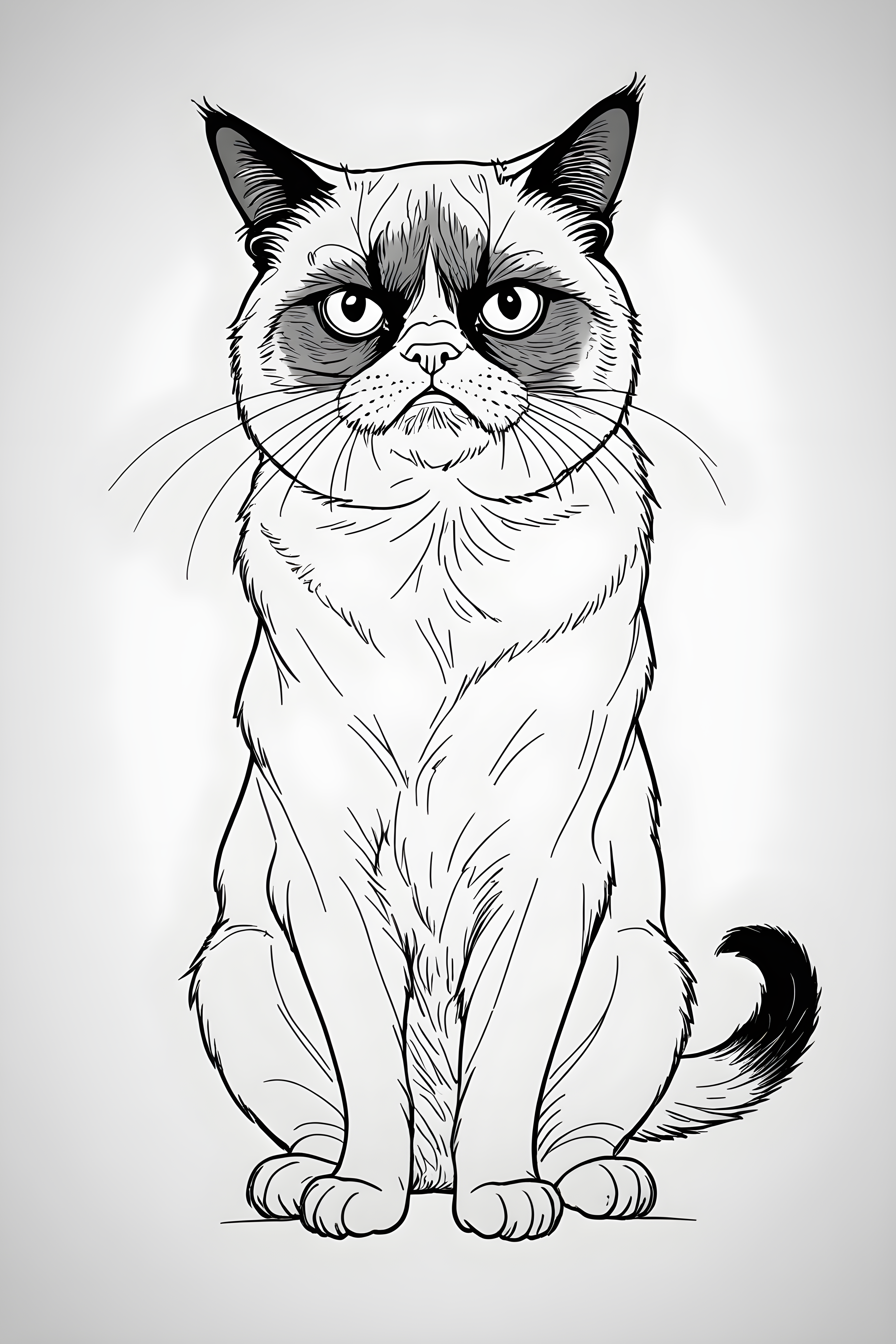 Grumpy Cat — Minimalist Line Art (Playful)
