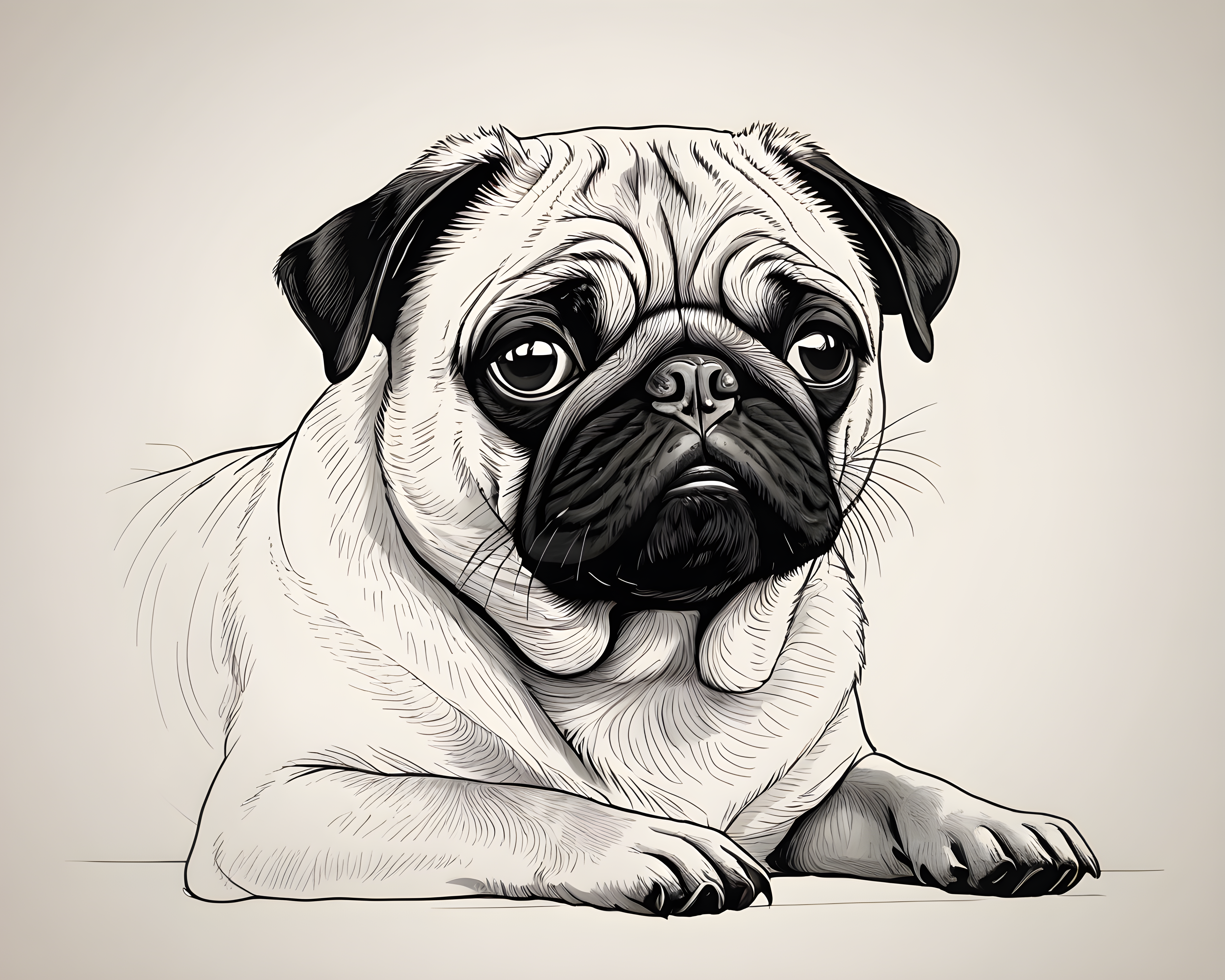 Side Eye Pug — Minimalist Line Art (Sleepy)