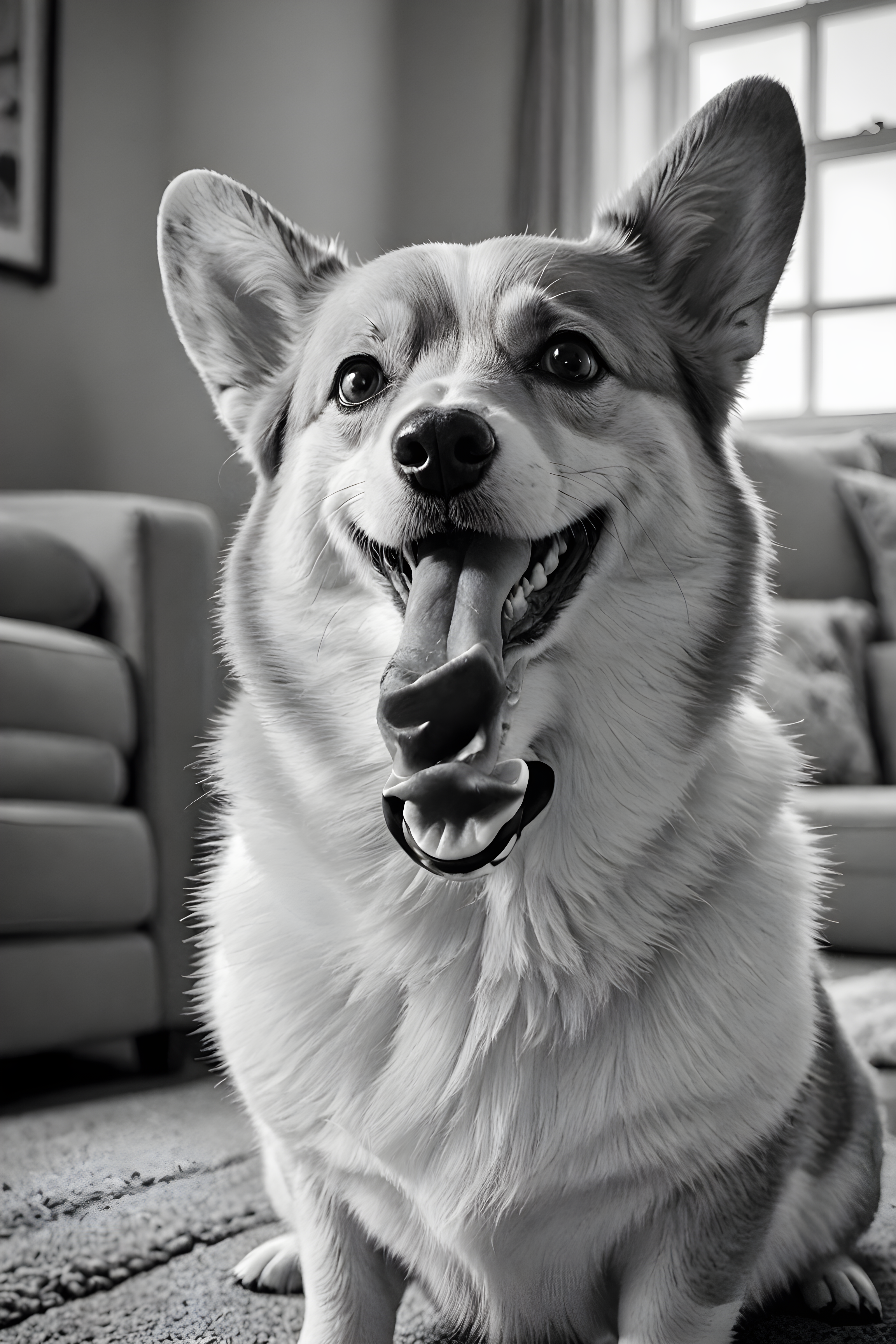 Sploot Corgi — Black & White (Happy)