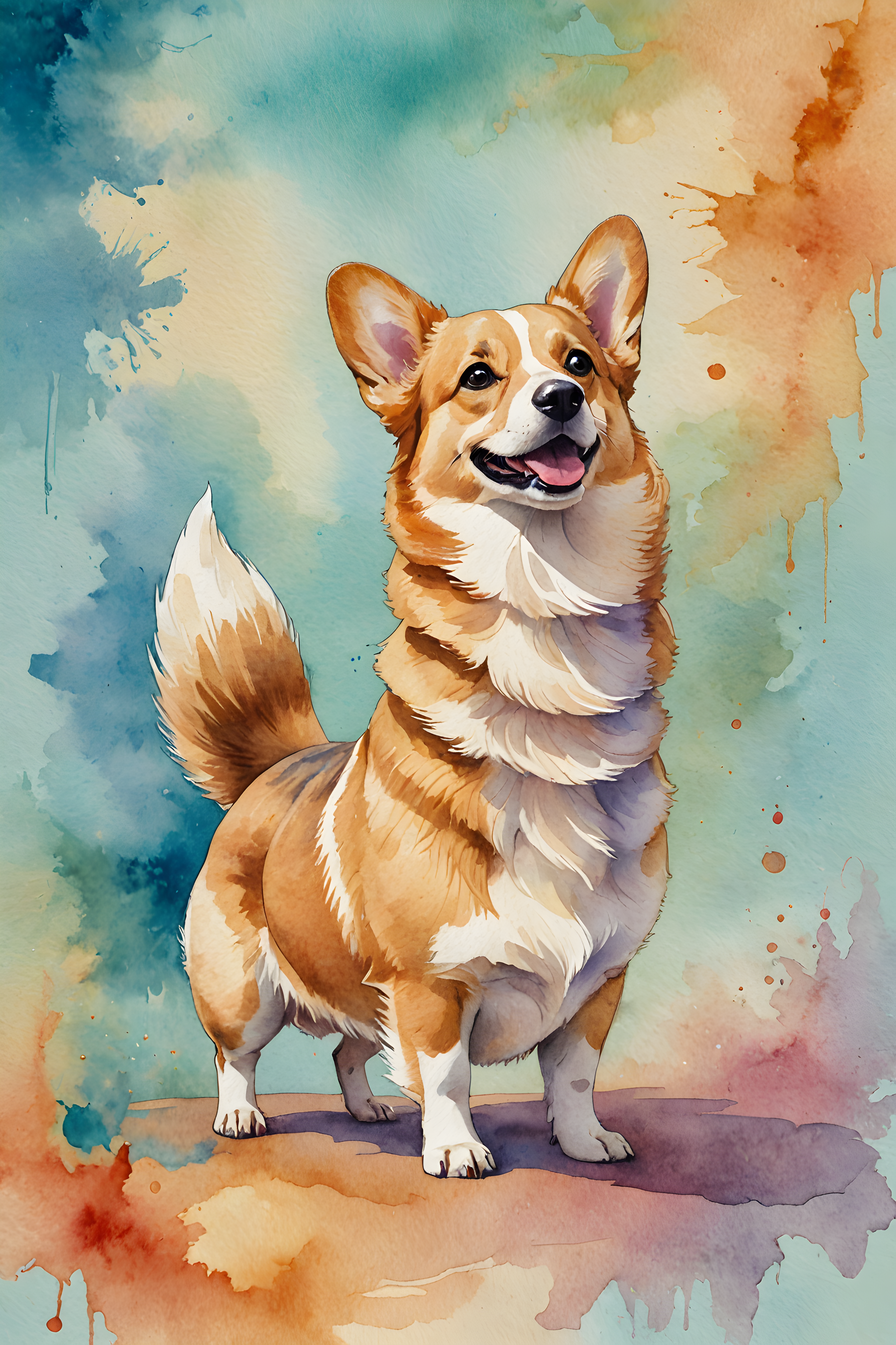 Sploot Corgi — Watercolor (Fantasy)