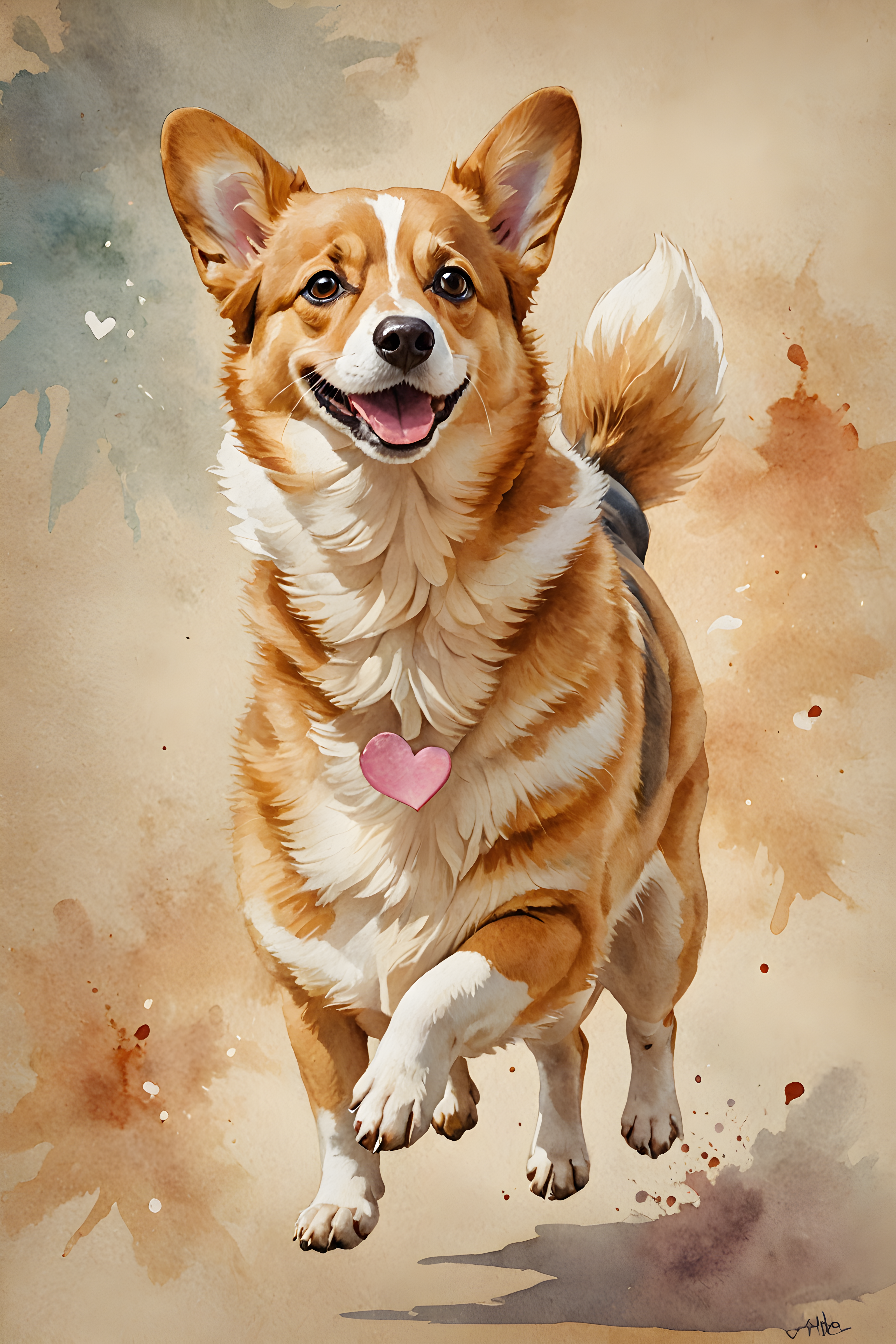 Sploot Corgi — Watercolor (Romantic)
