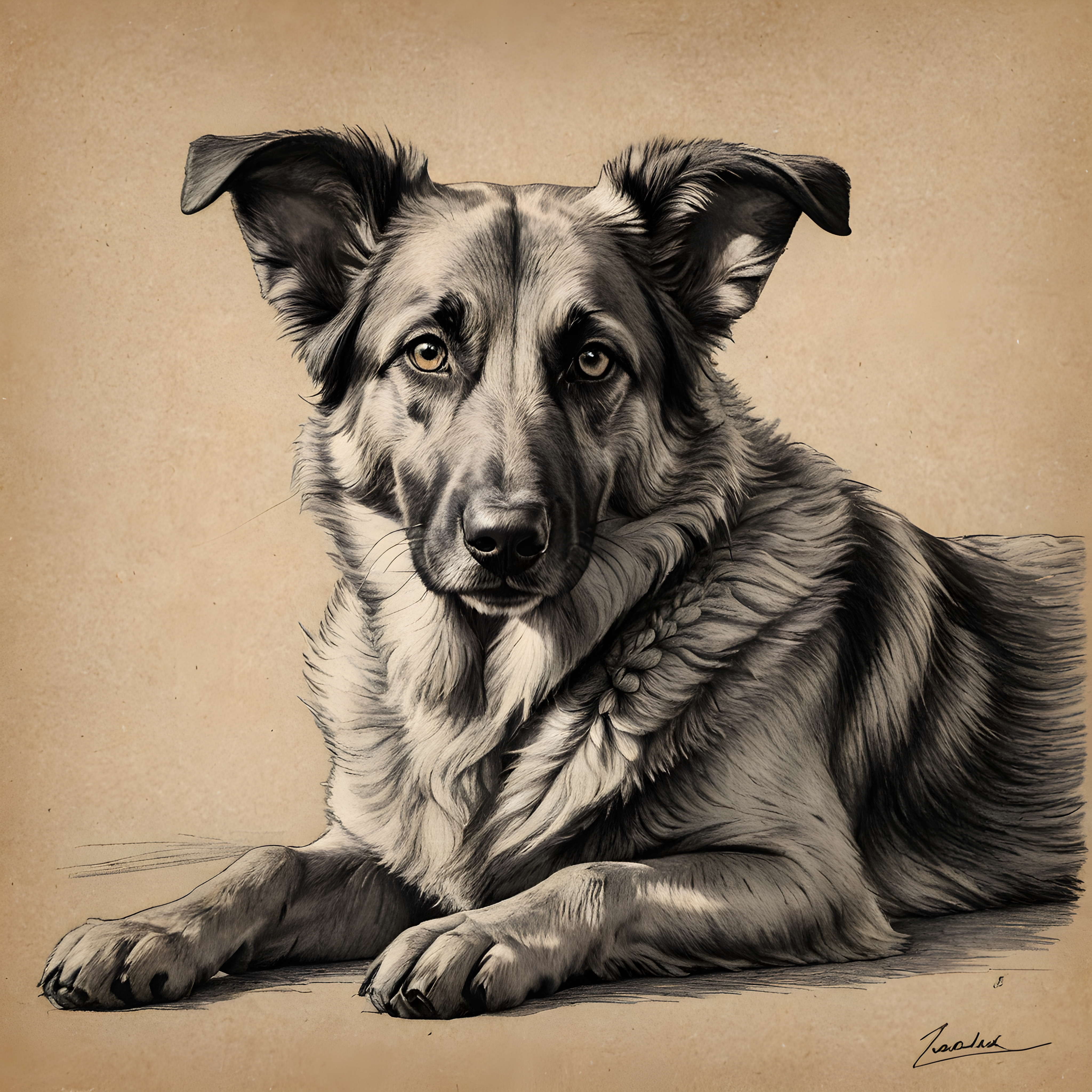 Zoomies Shepherd — Pencil Sketch (Sleepy)