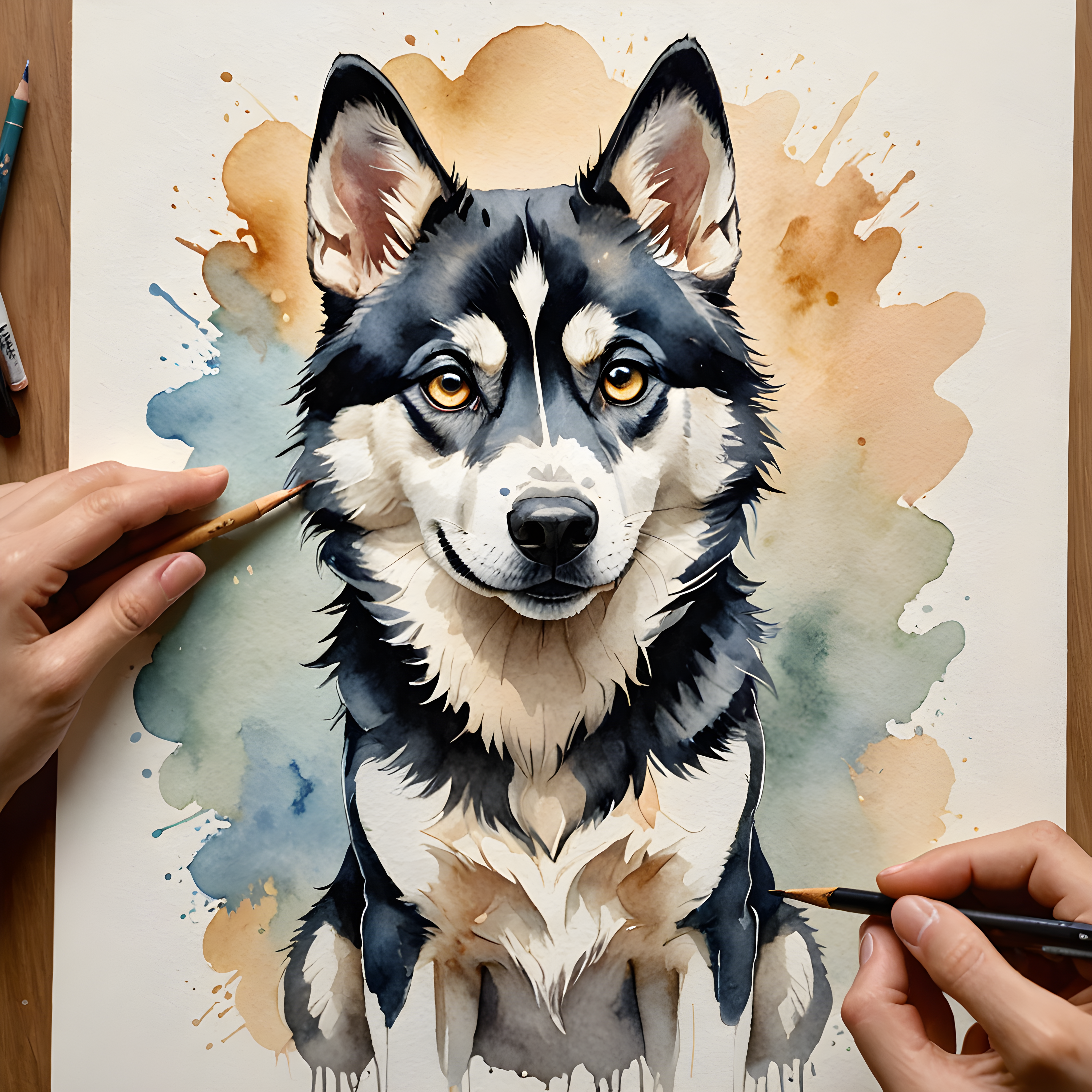 Commando Husky — Watercolor (Cute)