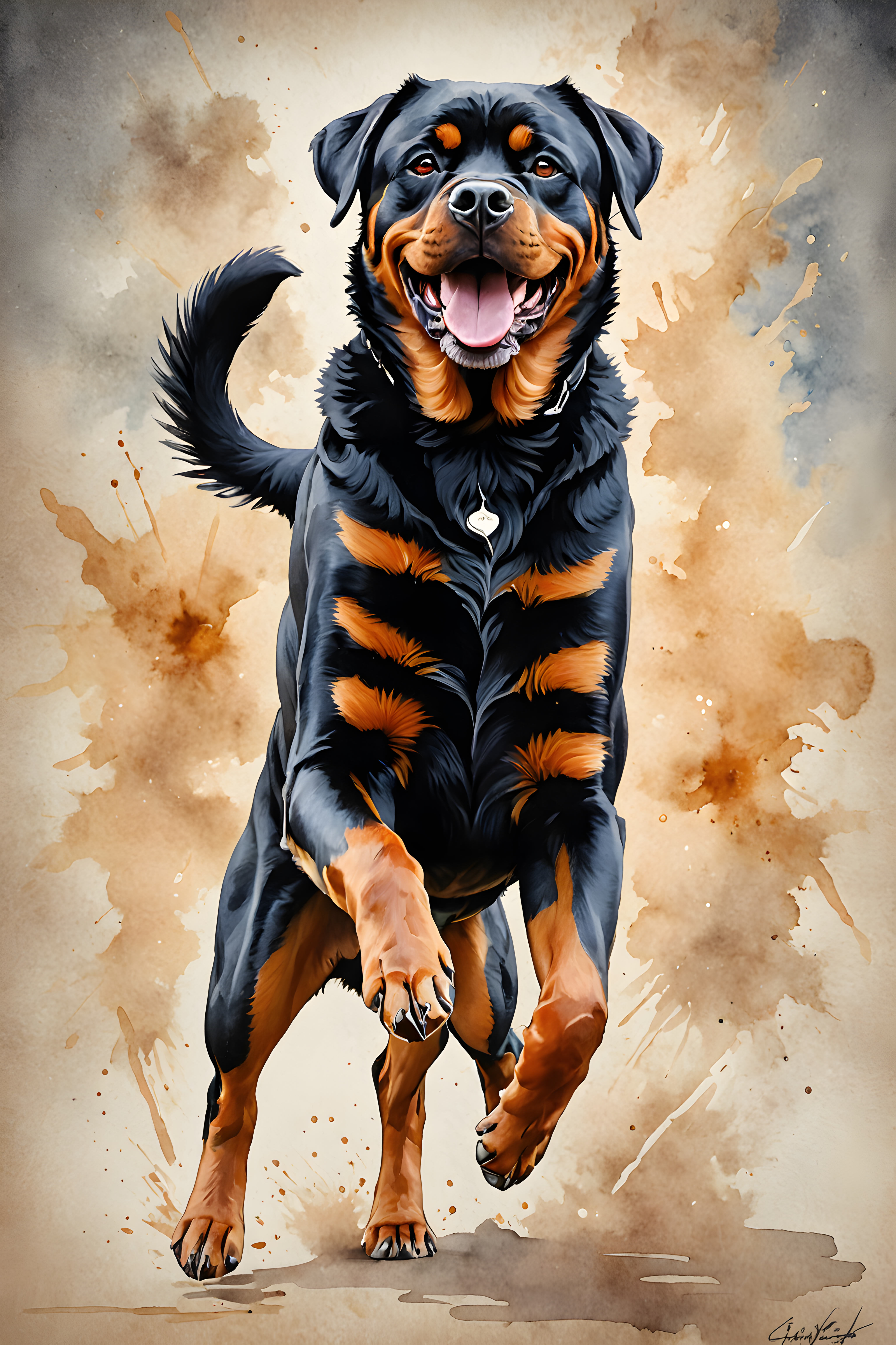 Guard Rottweiler — Watercolor (Happy)