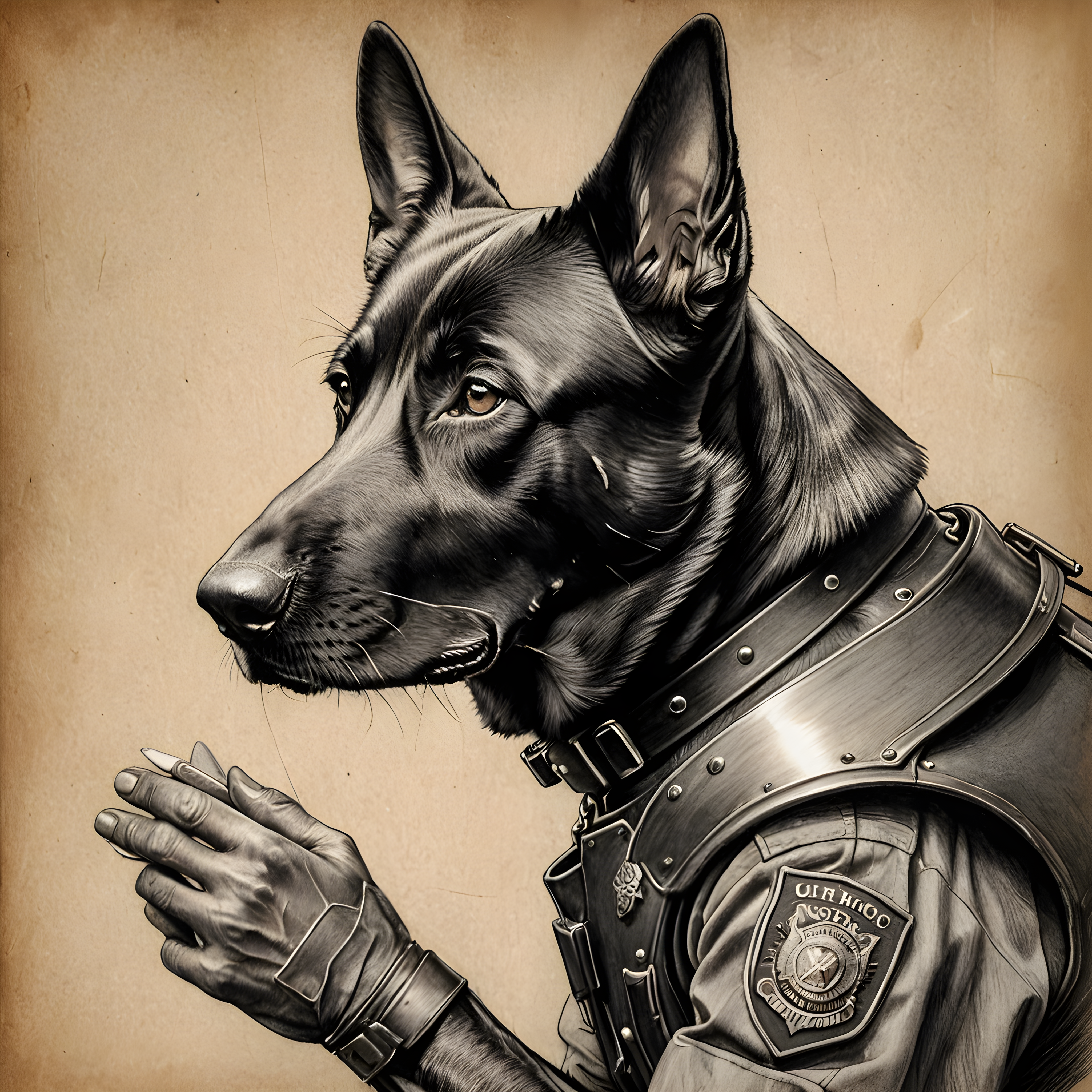 K9 Cop Dog — Pencil Sketch (Romantic)